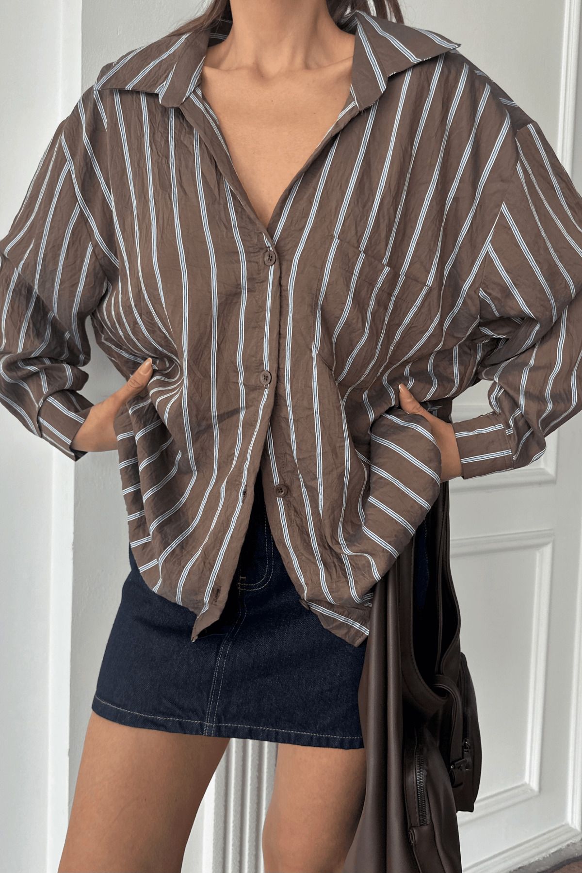 Paw Garage Kadın Eva Çizgili Crush Oversize Gömlek