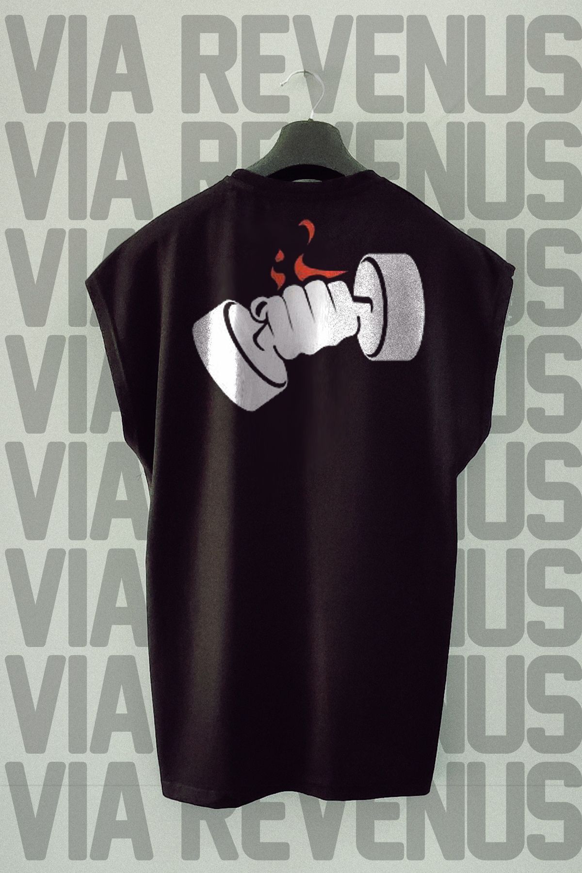Vordevia Dumbell Sırt Baskılı Sıfır Kollu Bisiklet Yaka Spor Tshirt