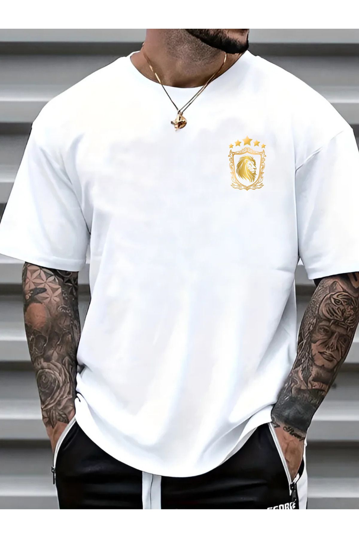 BEETON The Only Champion Baskılı - Oversize Bisiklet Yaka Kısa Kol Tişört