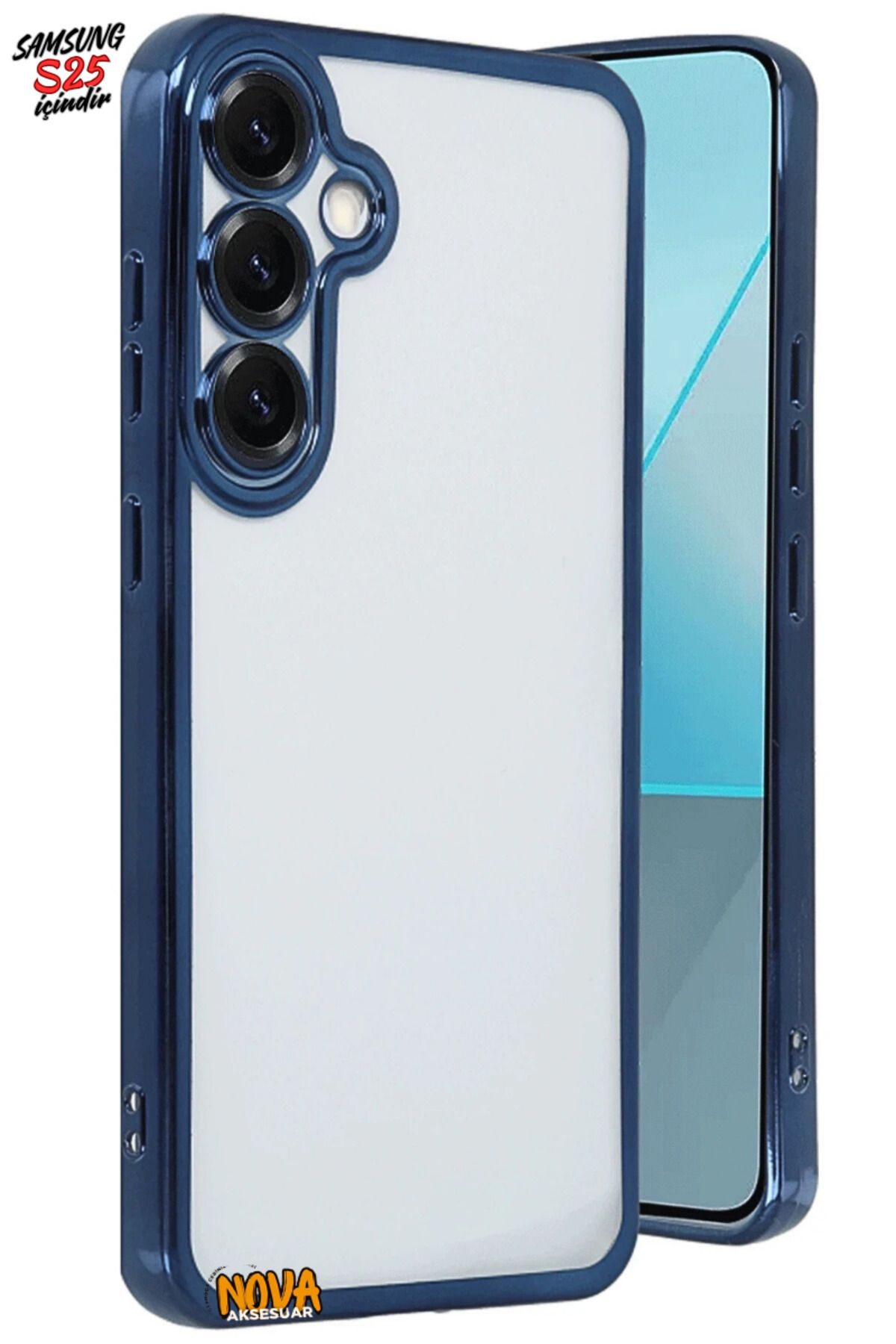 cepmoda SAMSUNG GALAXY S25 - Yanları Renkli Kamera Lens Korumalı Şeffaf Kapak/Kılıf - Lacivert