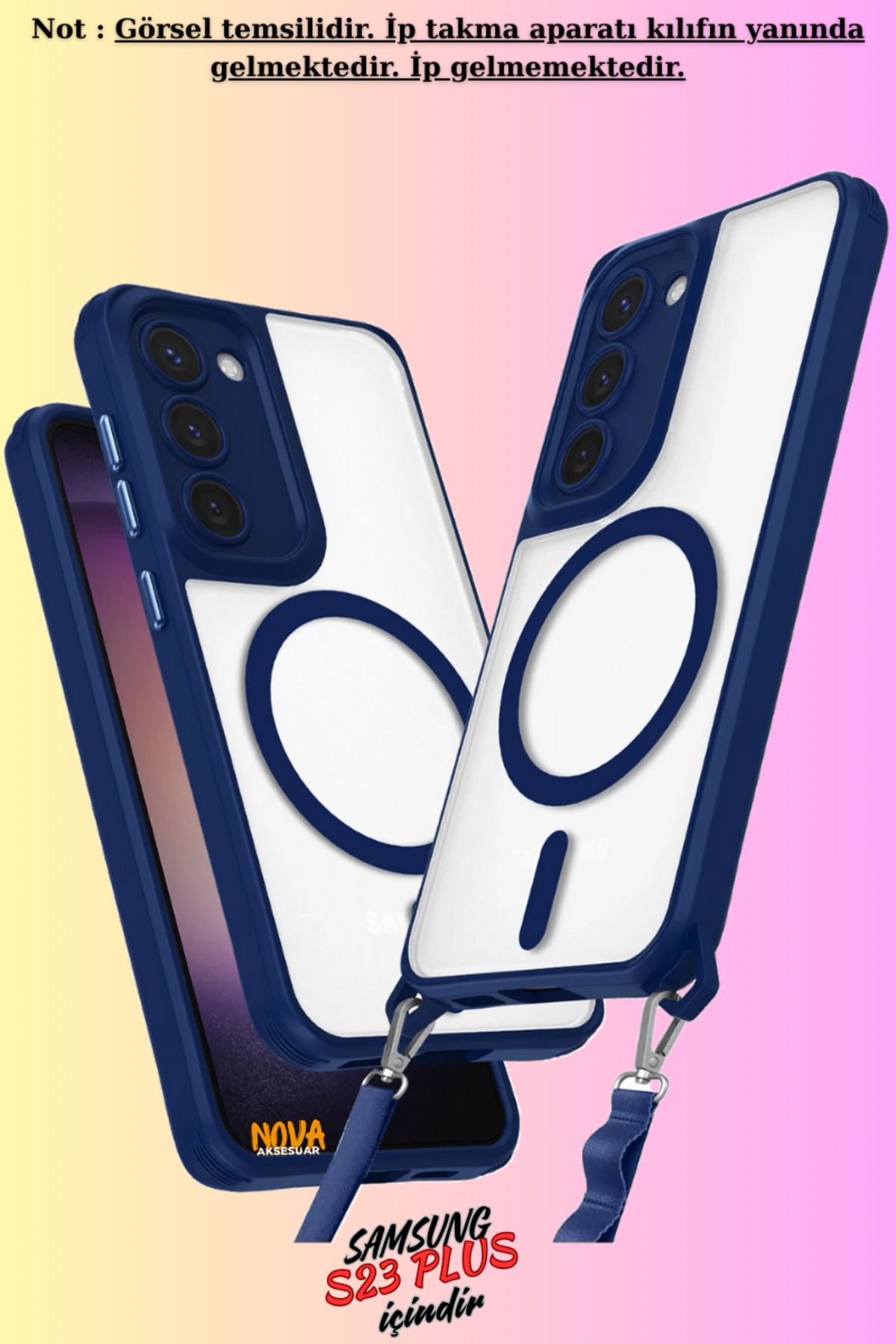 cepmoda GALAXY S23 PLUS uyumlu Renkli Kenar Darbe Koruyucu Enka Magsafe TPU Kapak/Kılıf - LACİVERT
