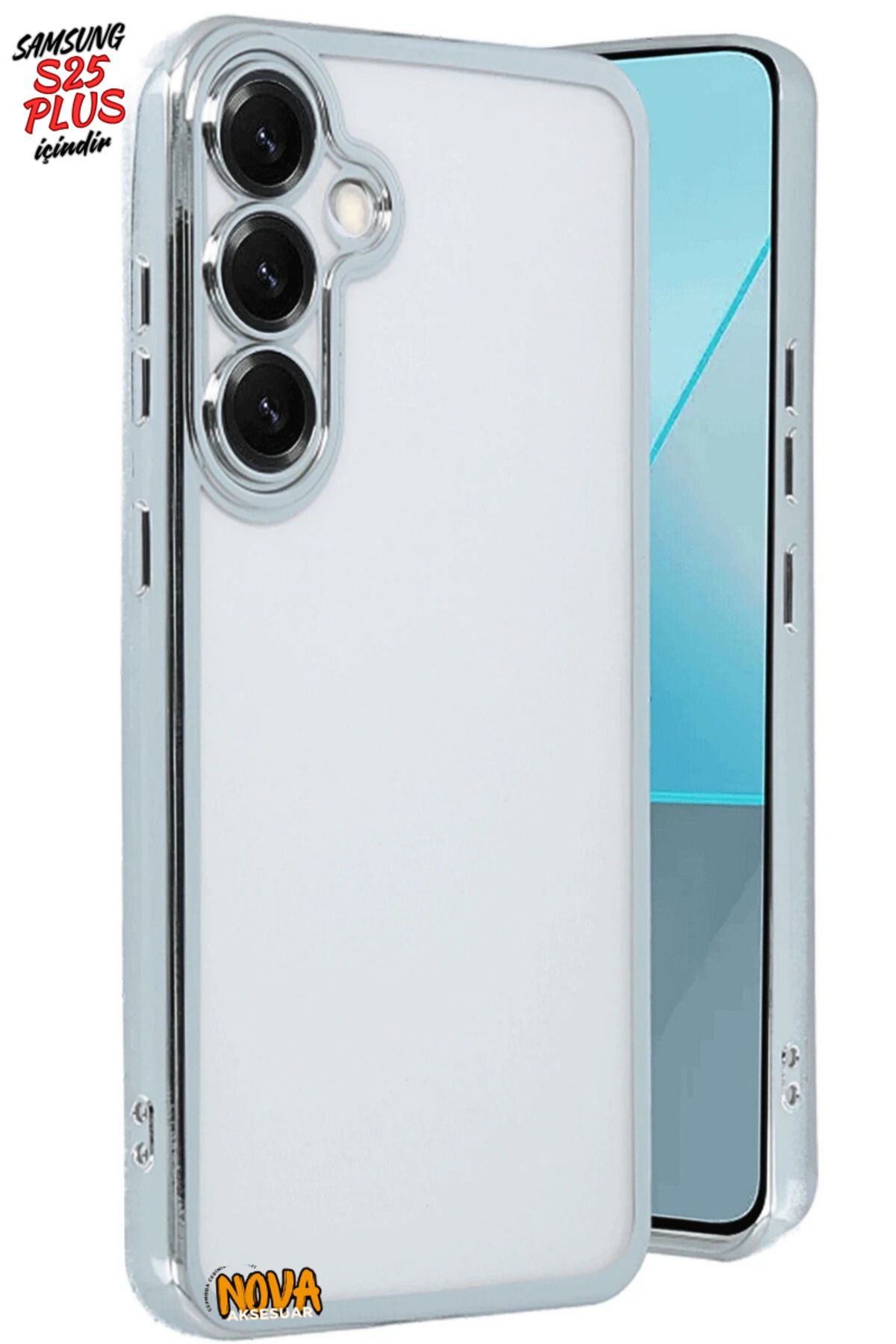 cepmoda SAMSUNG GALAXY S25 PLUS - Yanları Renkli Kamera Lens Korumalı Şeffaf Kapak/Kılıf - Gümüş