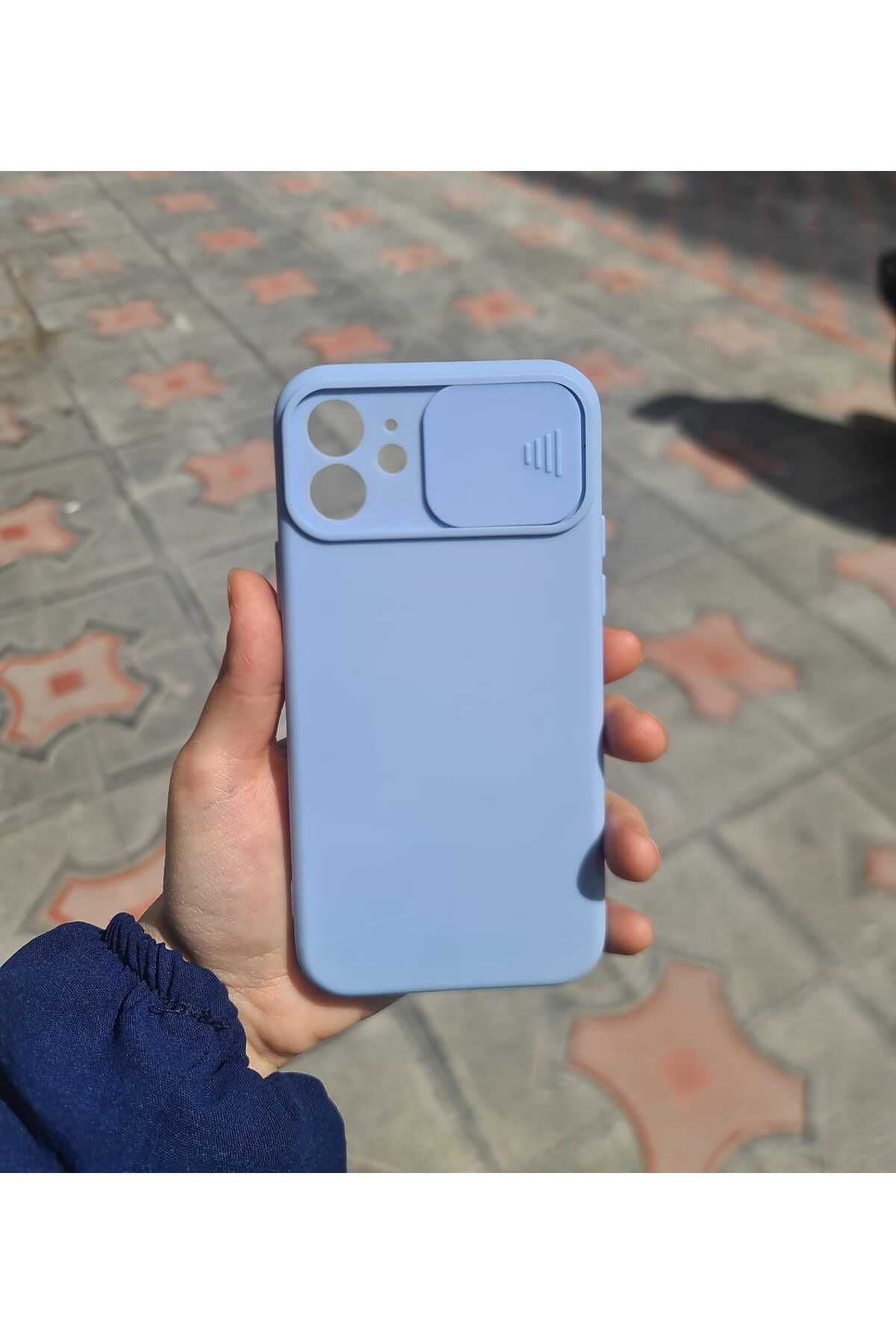 CEP-HANE Apple İphone 12 Uyumlu Kamera Koruma Slider Kapaklı Silikonlu Telefon Kılıfı