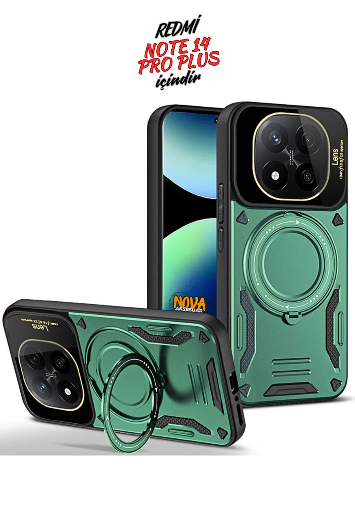 cepmoda Xiaomi Redmi NOTE 14 PRO PLUS KILIF | JoyLens Kamera Korumalı Stand Kapak/Kılıf - KOYU YEŞİL
