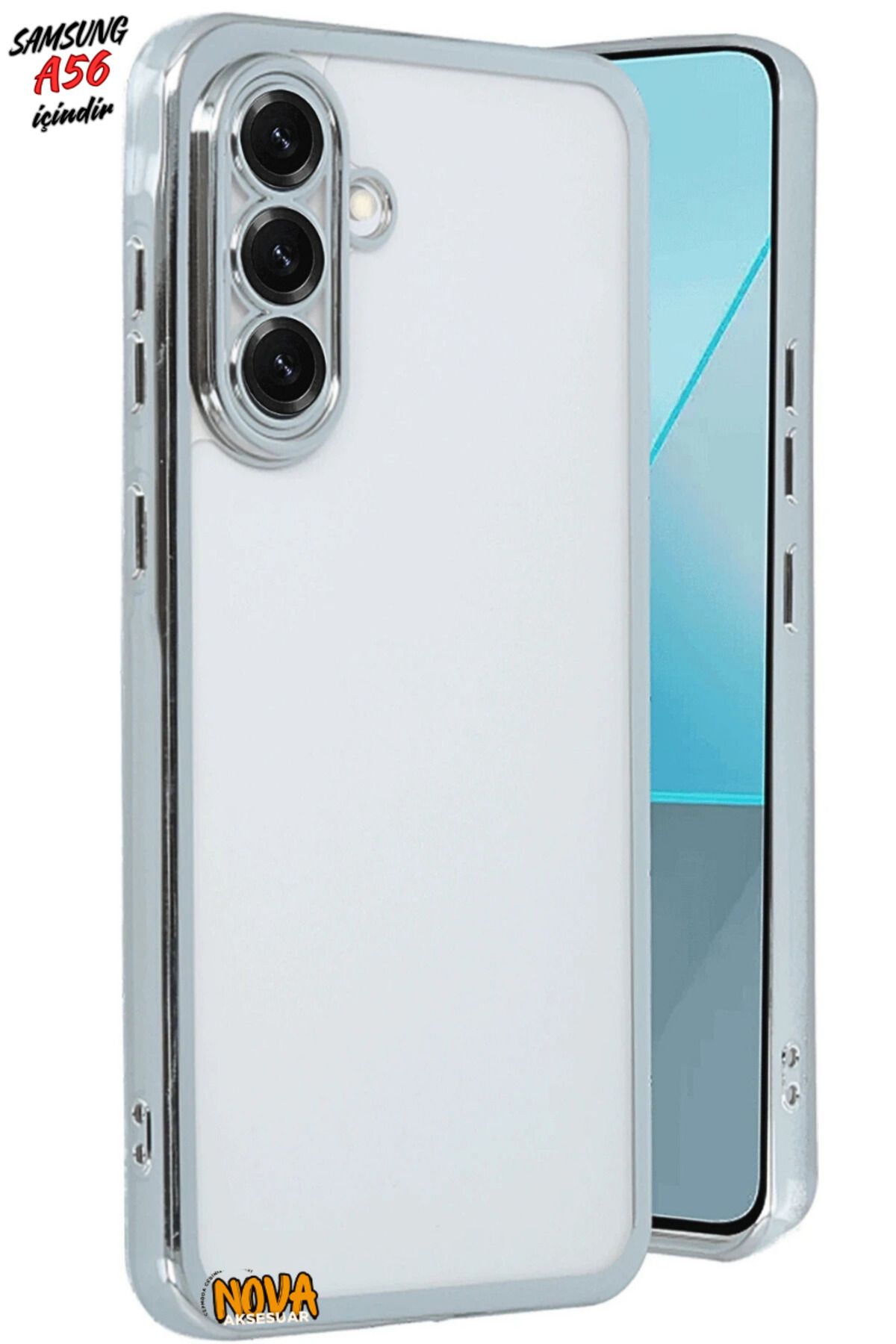 cepmoda SAMSUNG GALAXY A56 - Yanları Renkli Kamera Lens Korumalı Şeffaf Kapak/Kılıf - Gümüş