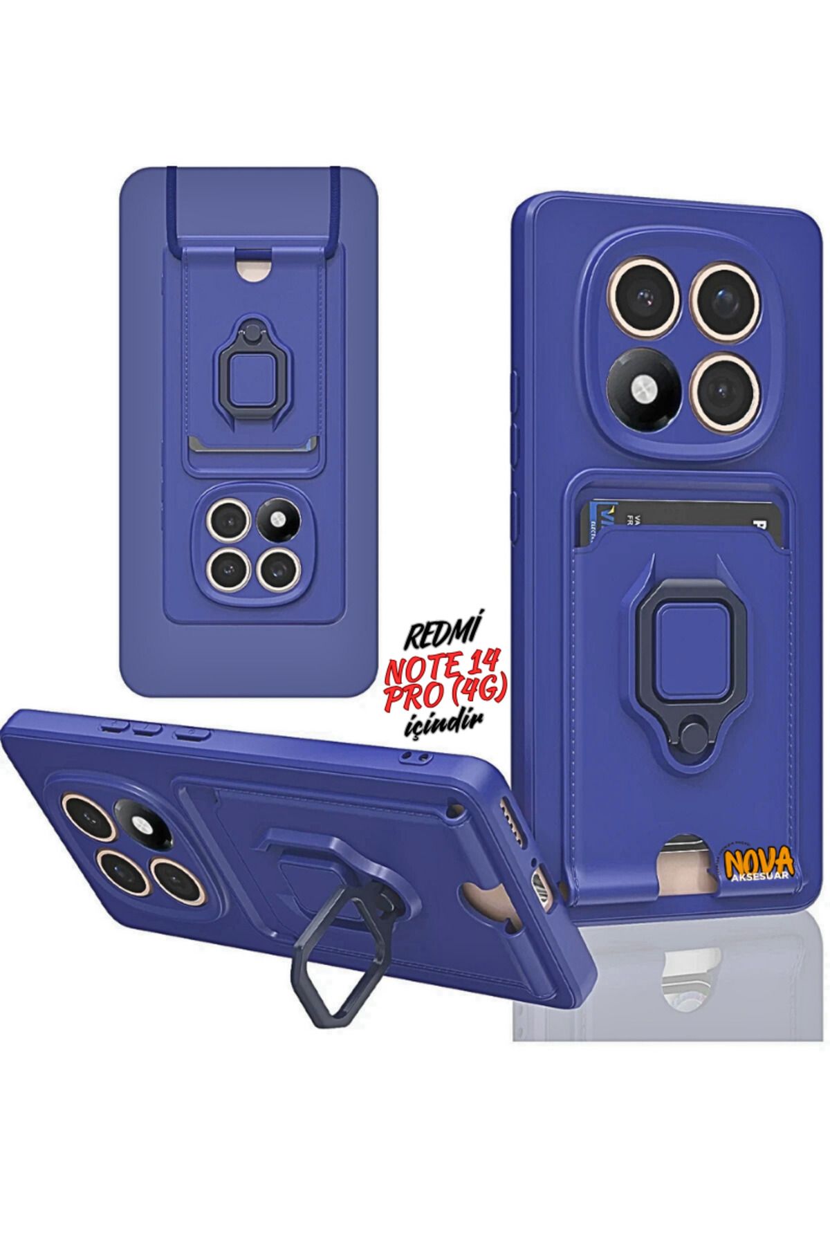 cepmoda Xiaomi Redmi NOTE 14 PRO (4G) Boyun Askılı Kılıf | Ring Stand ipli Kamera Sürgülü Kapak - LACİVERT