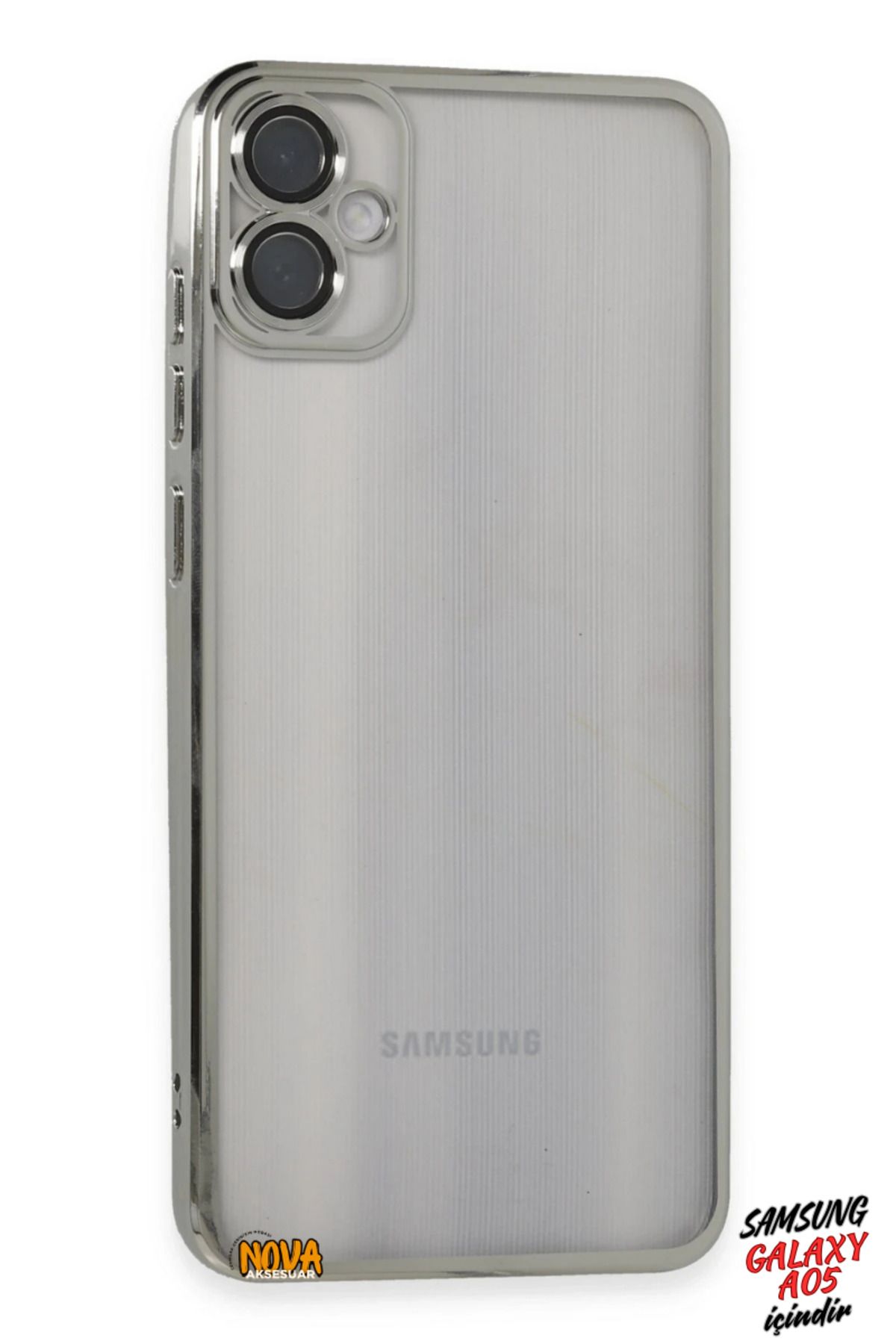 cepmoda Samsung Galaxy A05 - Yanları Renkli Kamera Lens Korumalı Şeffaf Kapak/Kılıf - Gümüş