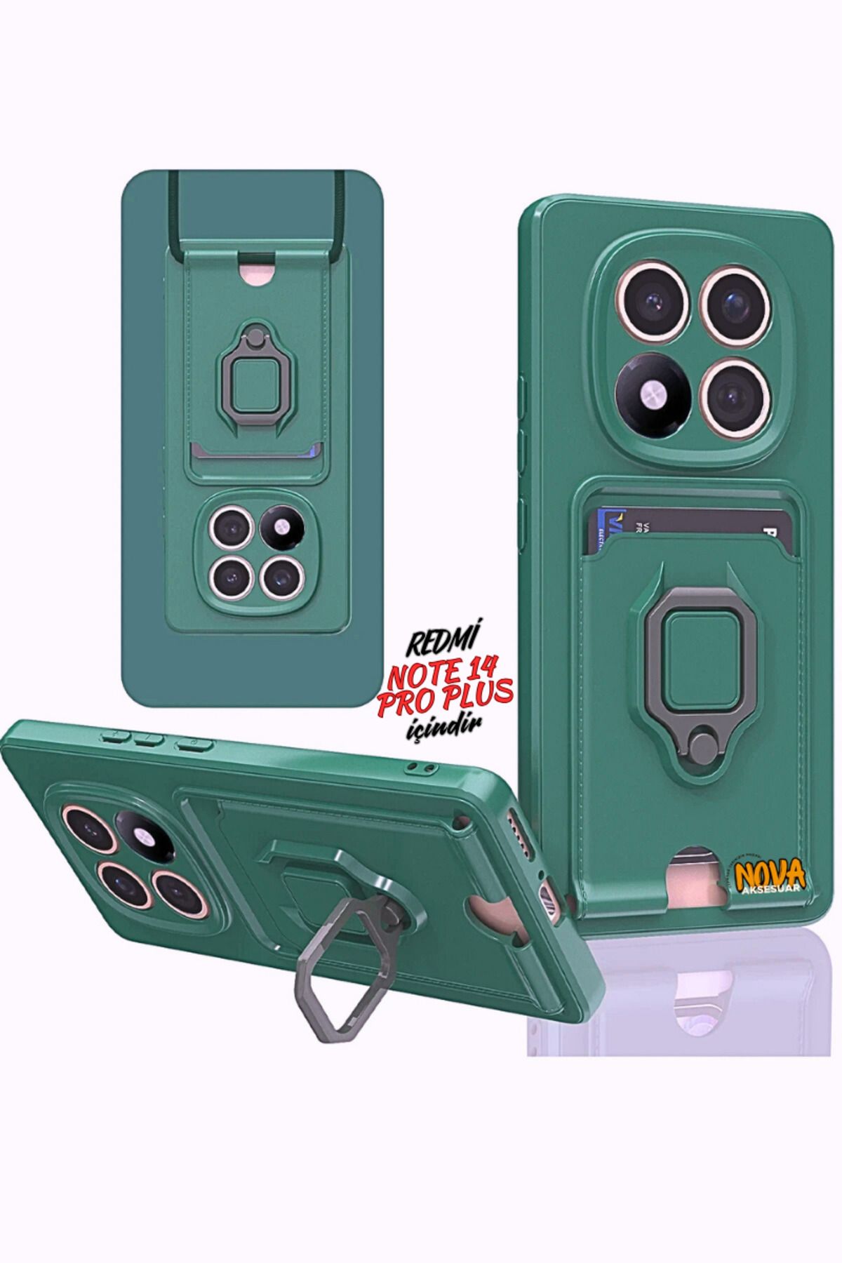 cepmoda Xiaomi Redmi NOTE 14 PRO PLUS Boyun Askılı Kılıf | Ring Stand ipli Kamera Sürgülü Kapak - YEŞİL