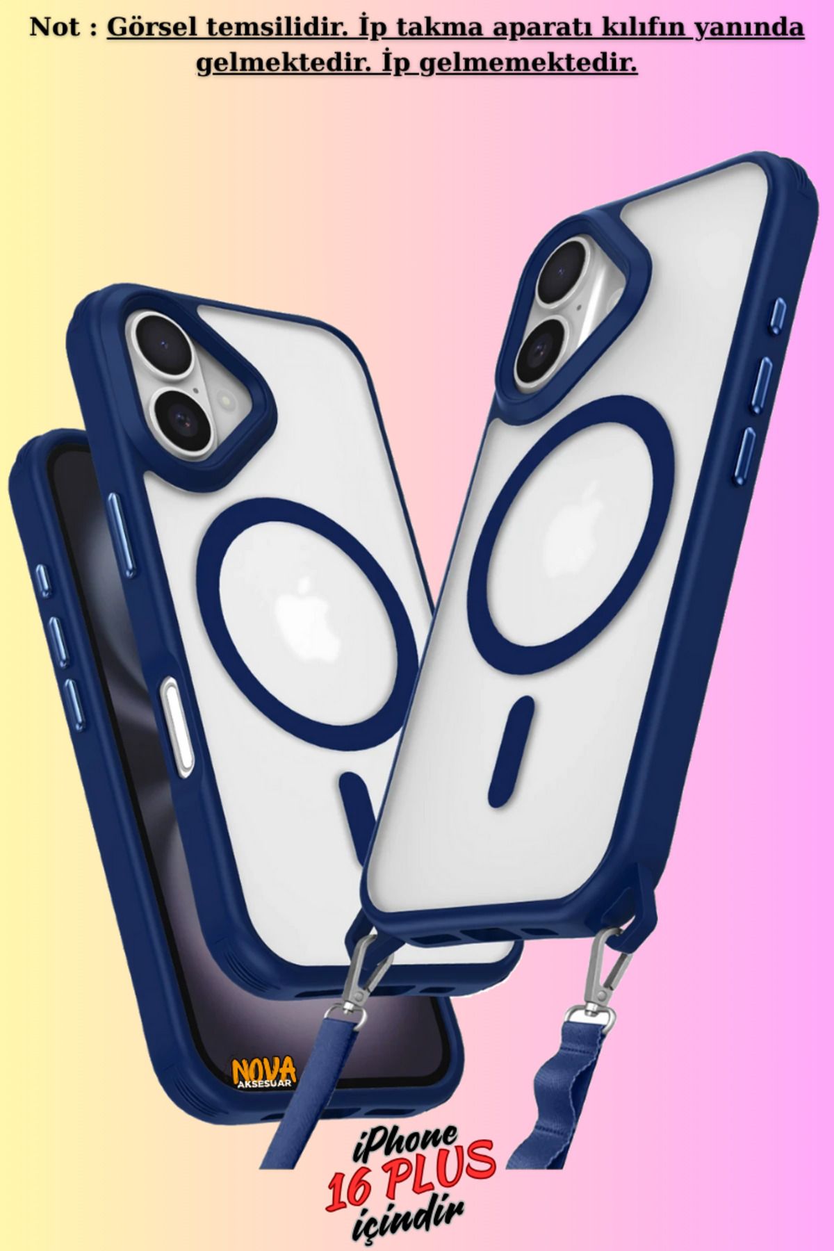 cepmoda iPhone 16 PLUS Uyumlu - Renkli Kenar Darbe Koruyucu Enka Magsafe TPU Kapak/Kılıf - LACİVERT