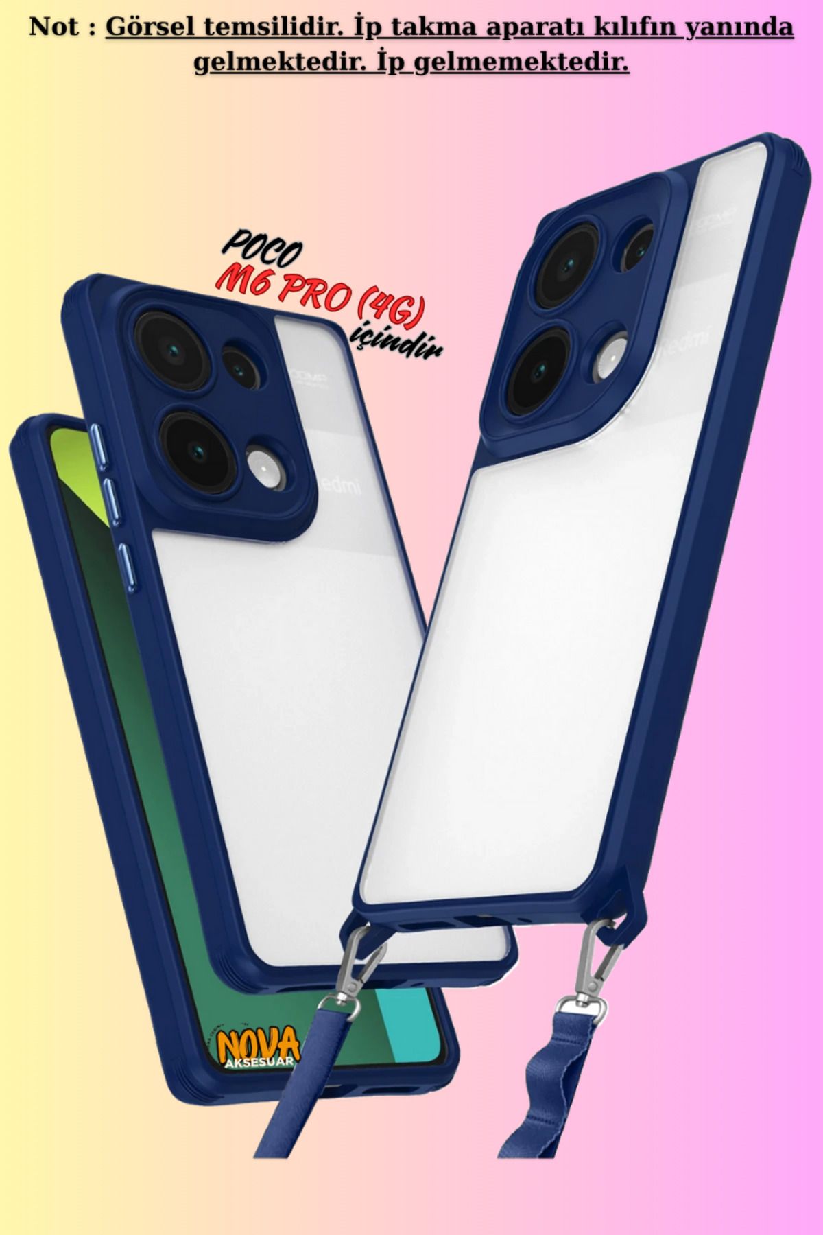 cepmoda Xiaomi POCO M6 PRO (4G) uyumlu Renkli Kenar Darbe Koruyucu Penta TPU Kapak/Kılıf - LACİVERT