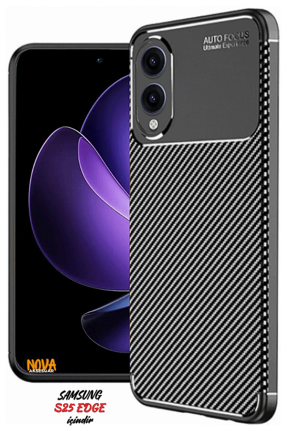 cepmoda Samsung Galaxy S25 EDGE - Focus Karbon Kapak/Kılıf - Yerli Üretim Lüx Karbon Görünüm - SİYAH