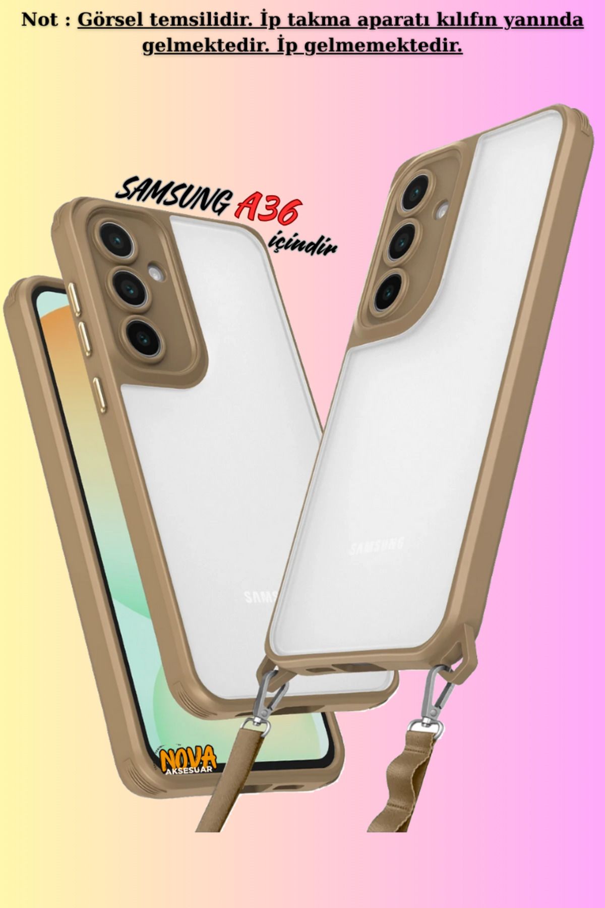 cepmoda GALAXY A36 uyumlu Renkli Kenar Darbe Koruyucu Penta TPU Kapak/Kılıf - ÇÖL TİTANYUM