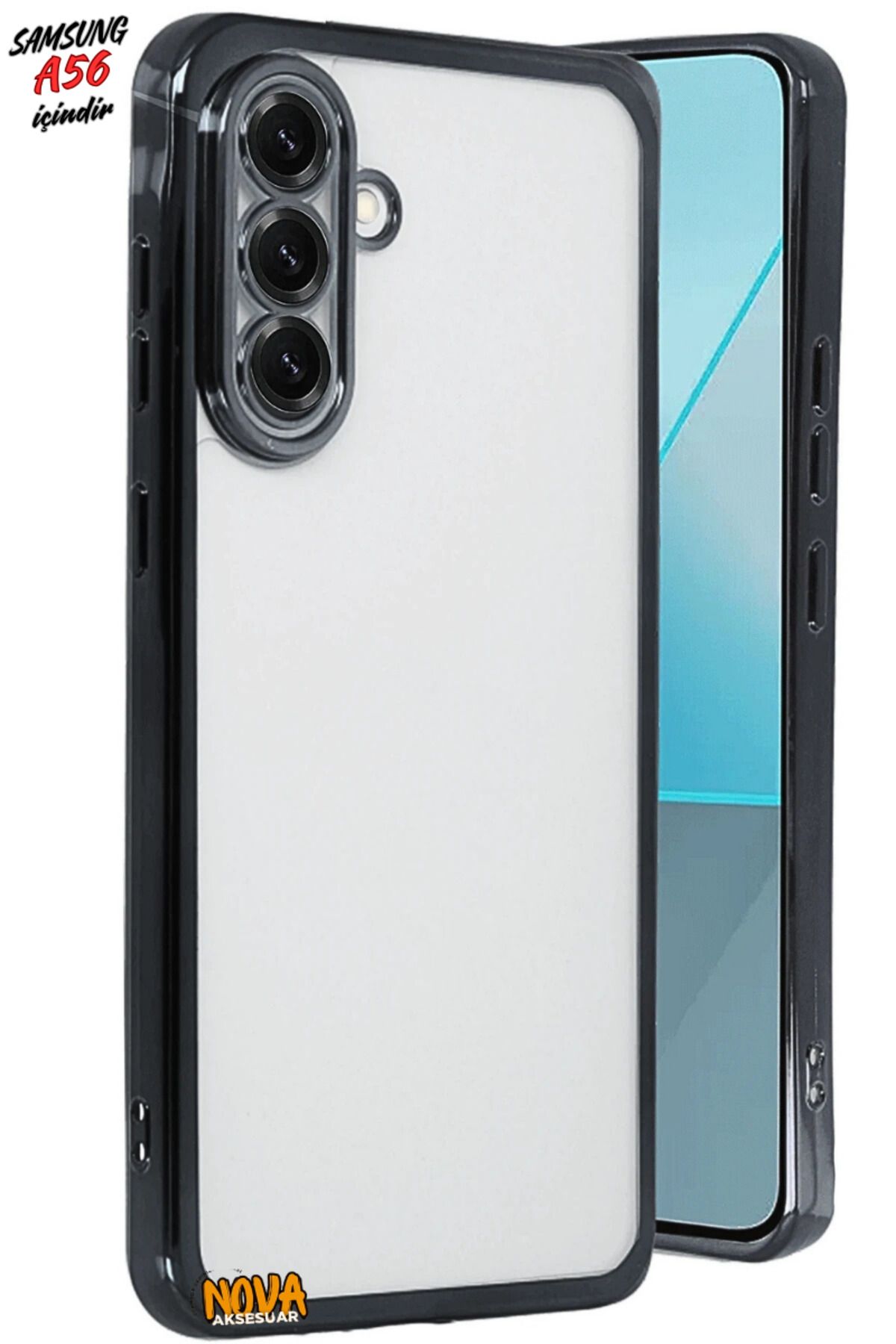 cepmoda SAMSUNG GALAXY A56 - Yanları Renkli Kamera Lens Korumalı Şeffaf Kapak/Kılıf - Siyah