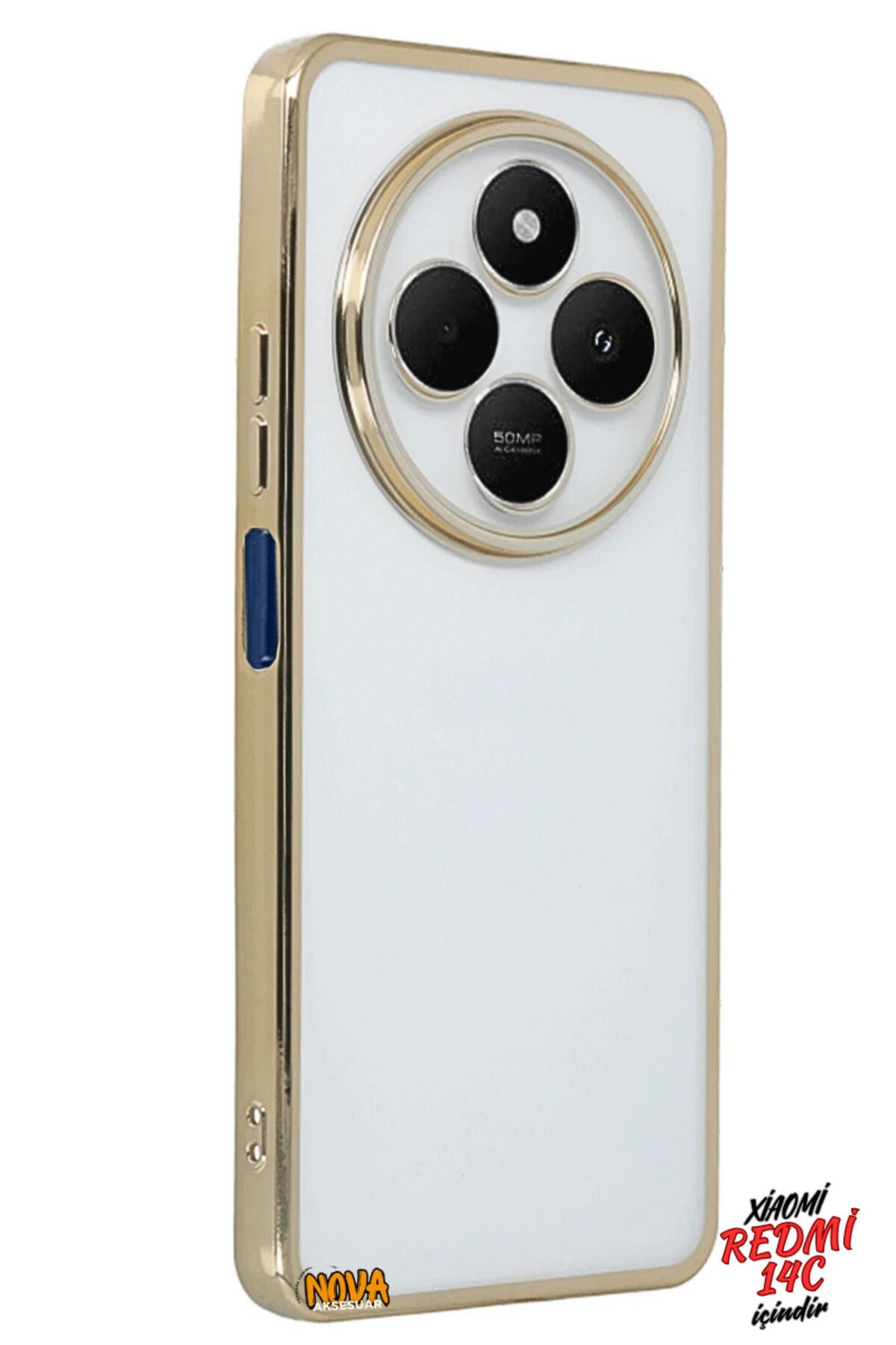 cepmoda XİAOMİ REDMİ 14C - Yanları Renkli Kamera Lens Korumalı Şeffaf Kapak/Kılıf - Gold