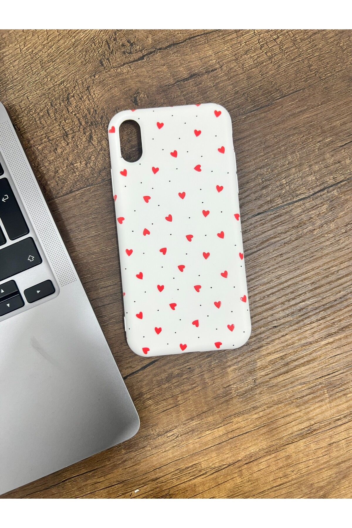 HZR Iphone XR Beyaz Kalp Desenli Silikon Kılıf