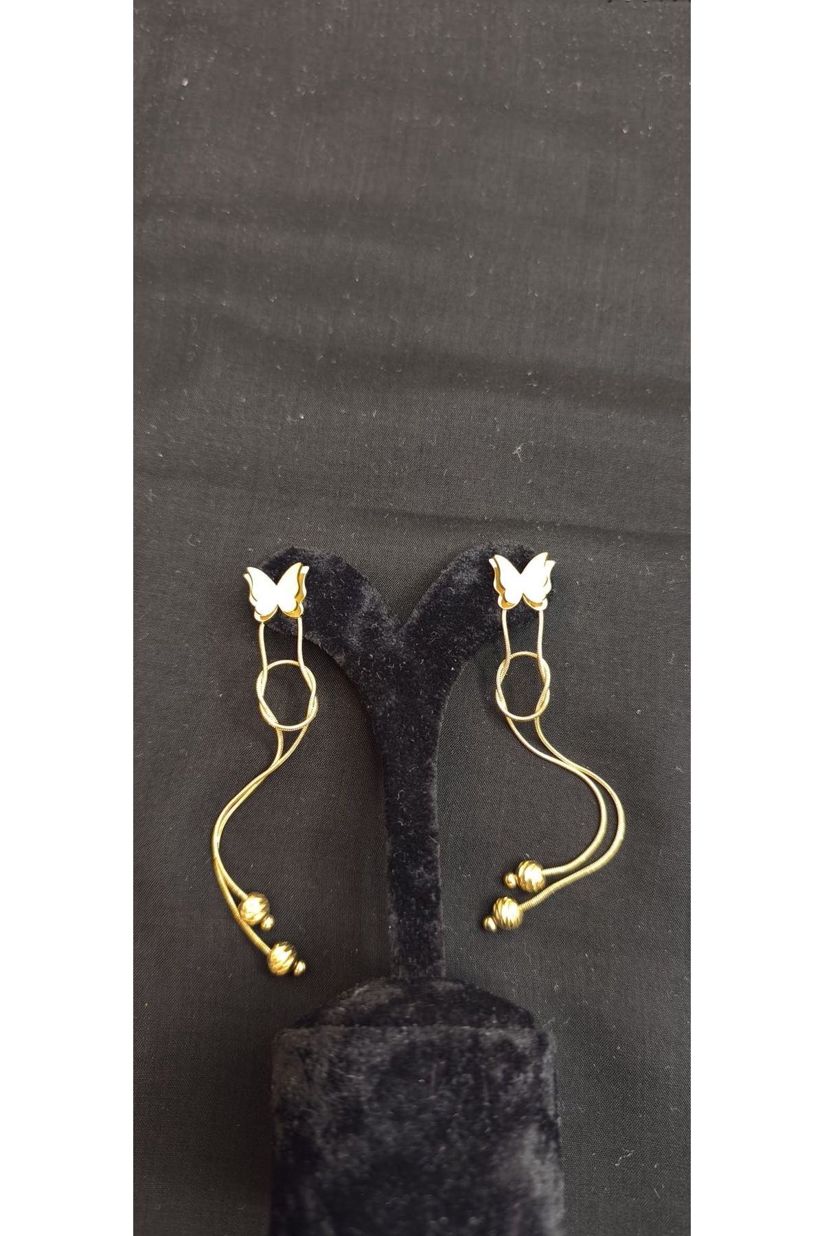 Zirconium Kelebek detaylı sallantılı gold halkalı küpe paslanmaz Çelik şık hediyelik takı