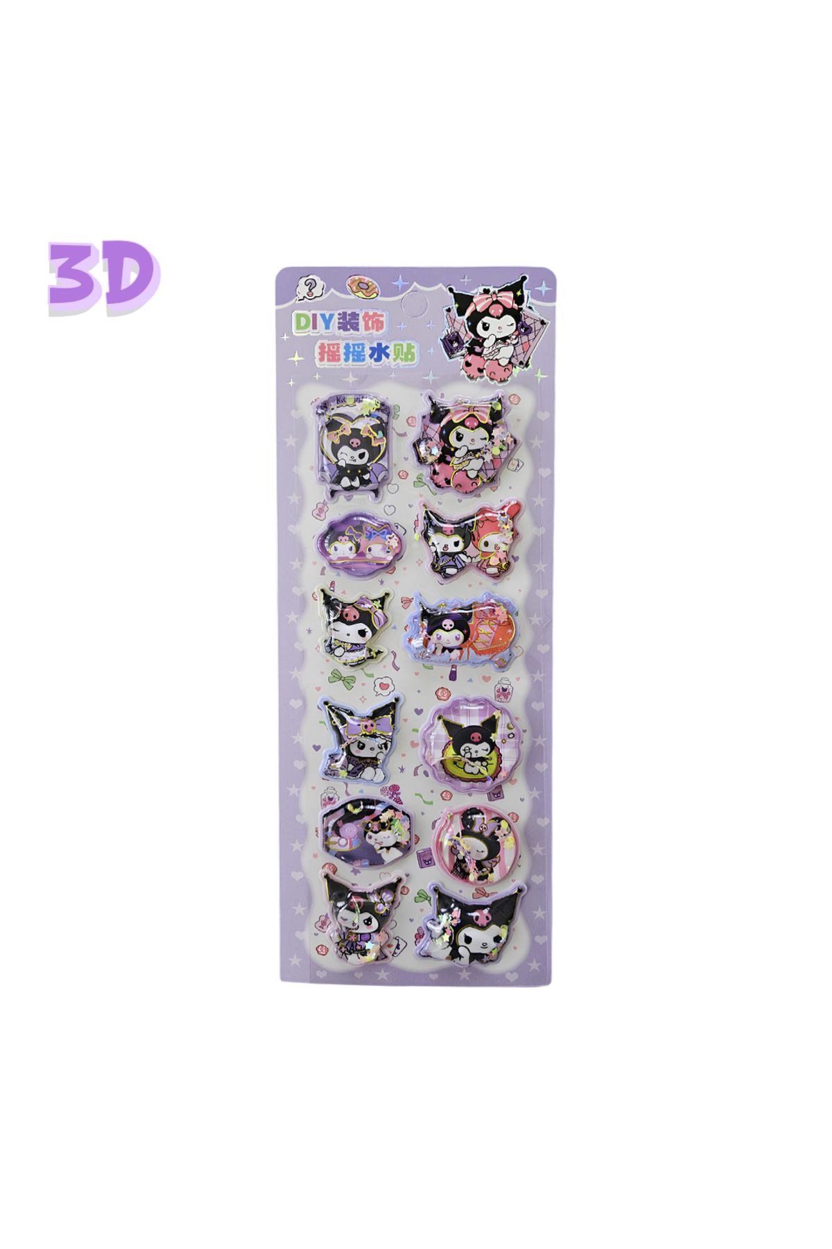 Fancy Space Kuromi 3D Sulu Sticker Mor Sanrio Karakterli Jel Etiket