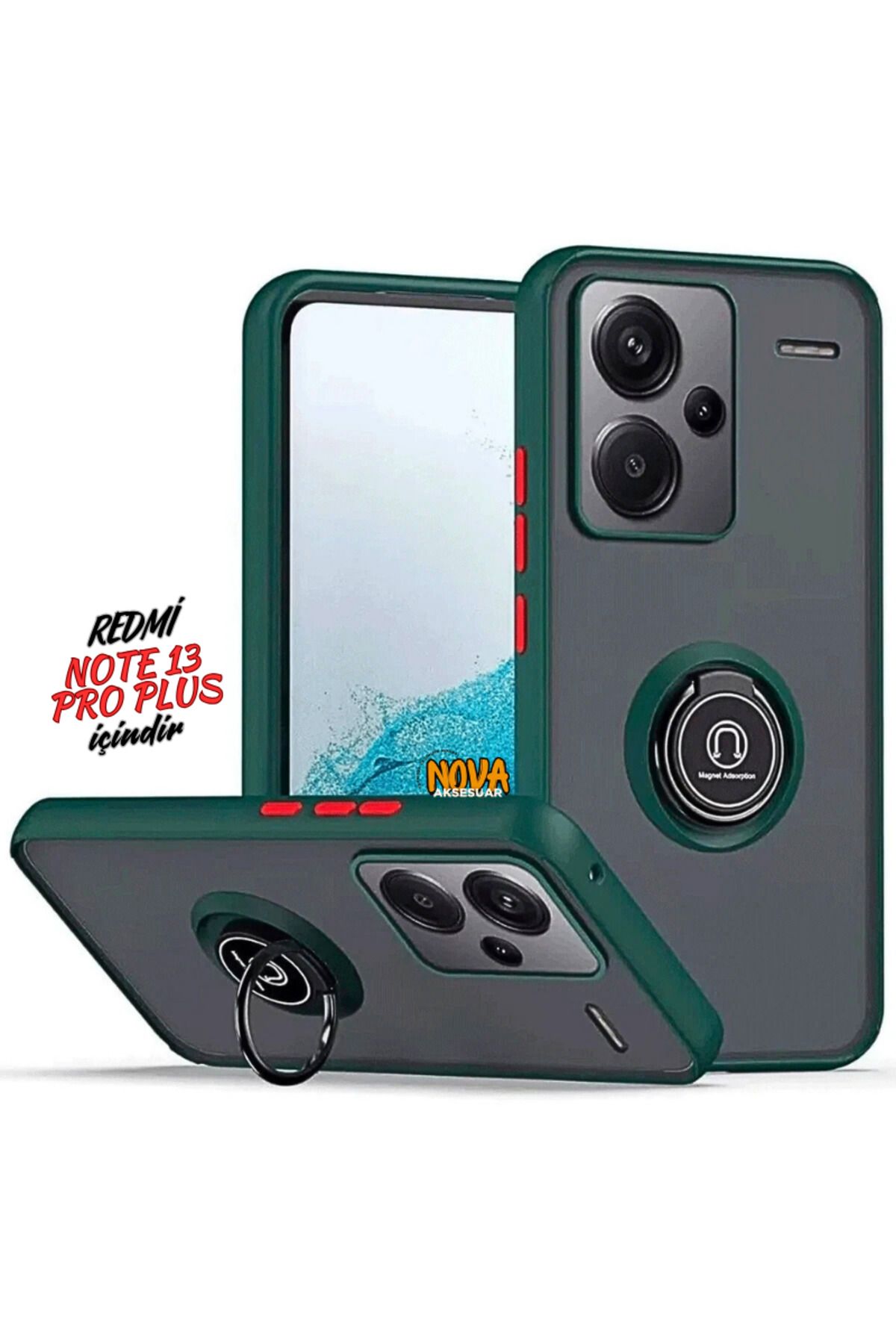 cepmoda Xiaomi Redmi NOTE 13 PRO PLUS - Yüzüklü Standlı Mat Soft Kapak/Kılıf - YEŞİL