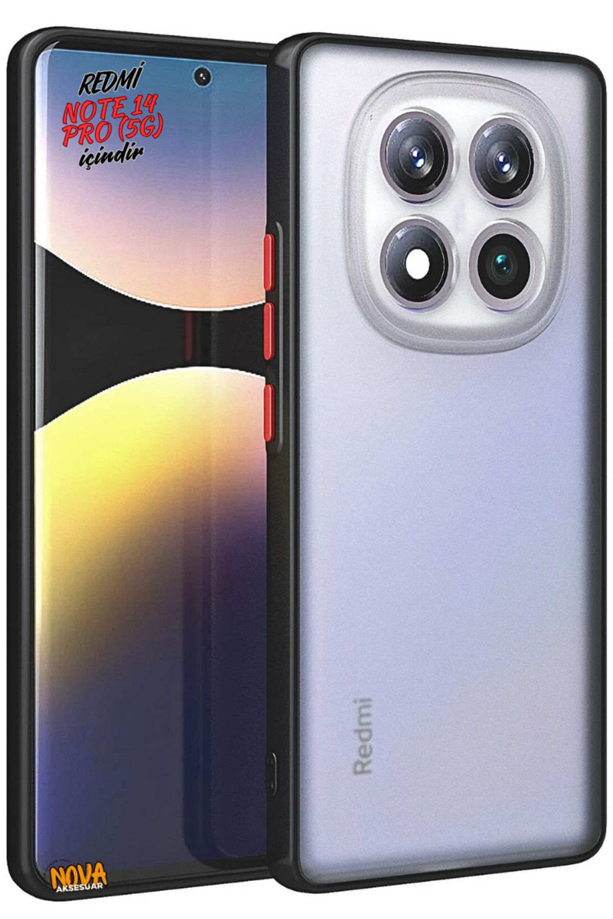 cepmoda Xiaomi Redmi NOTE 14 PRO (5G) - Yanları Soft Silikon Arkası Mat Yarı Saydam Kapak/Kılıf - Siyah