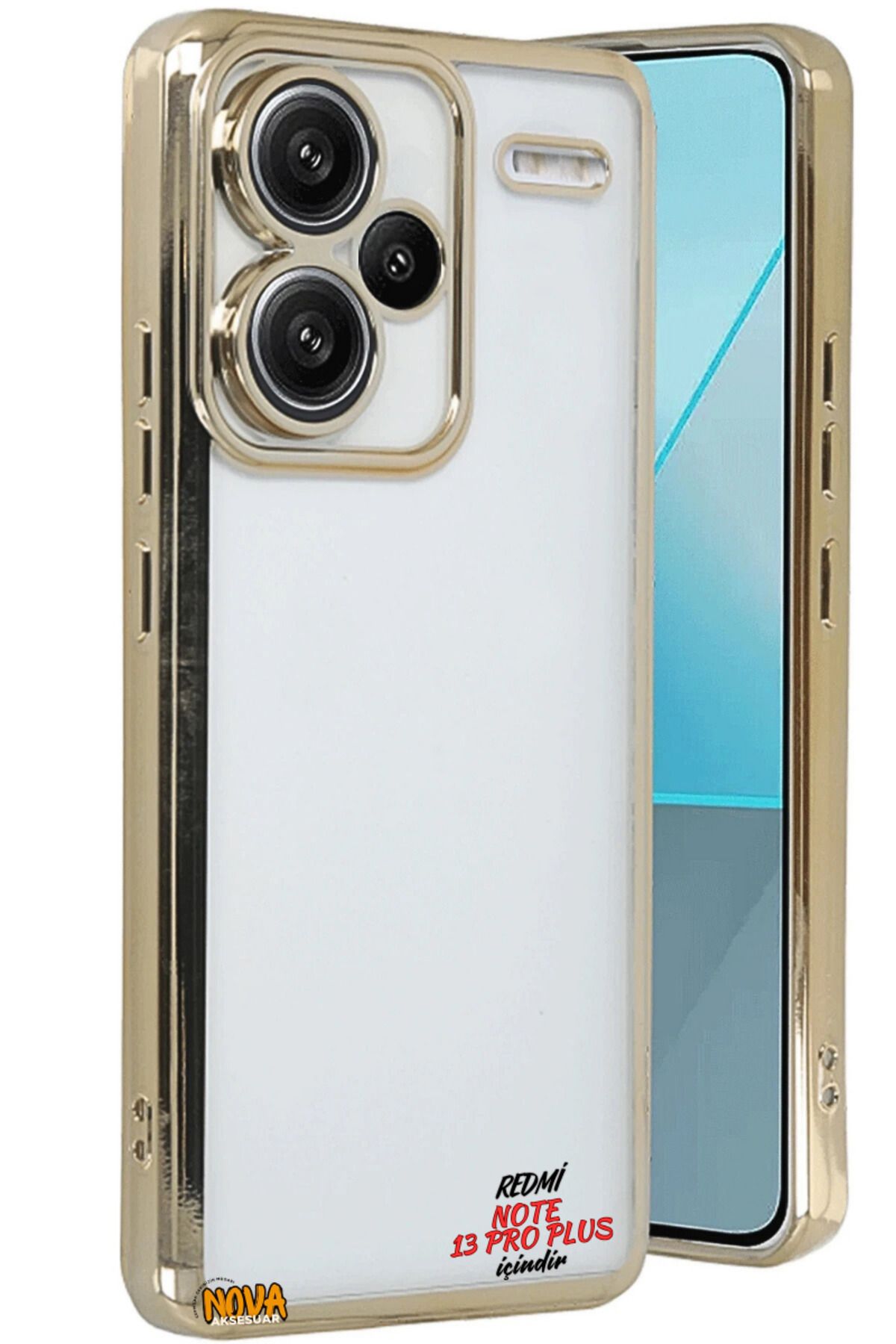 cepmoda XİAOMİ REDMİ NOTE 13 PRO PLUS - Yanları Renkli Kamera Lens Korumalı Şeffaf Kapak/Kılıf - Gold