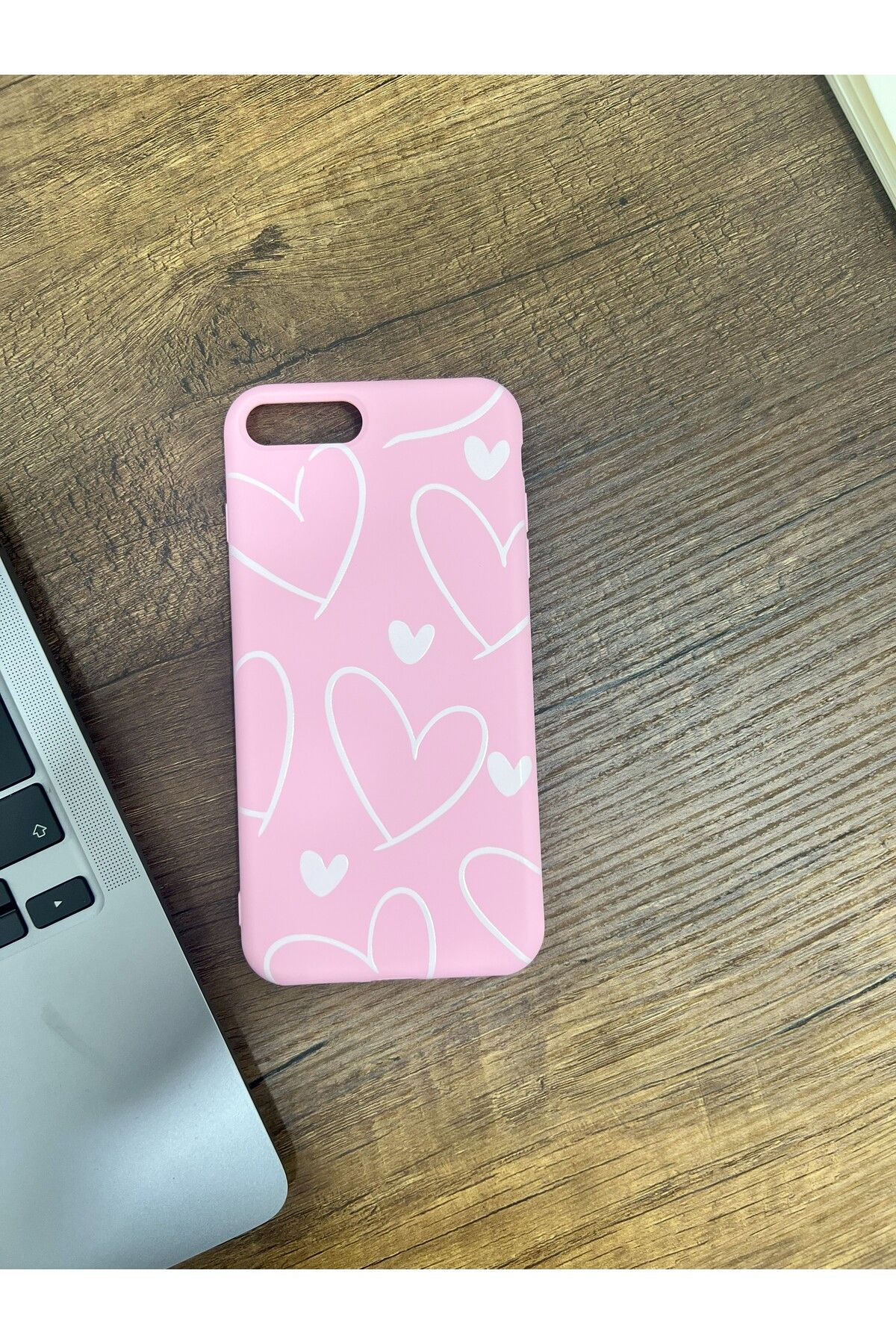 HZR İphone 7/8 Plus Pembe Büyük Kalp Desenli Silikon Kılıf