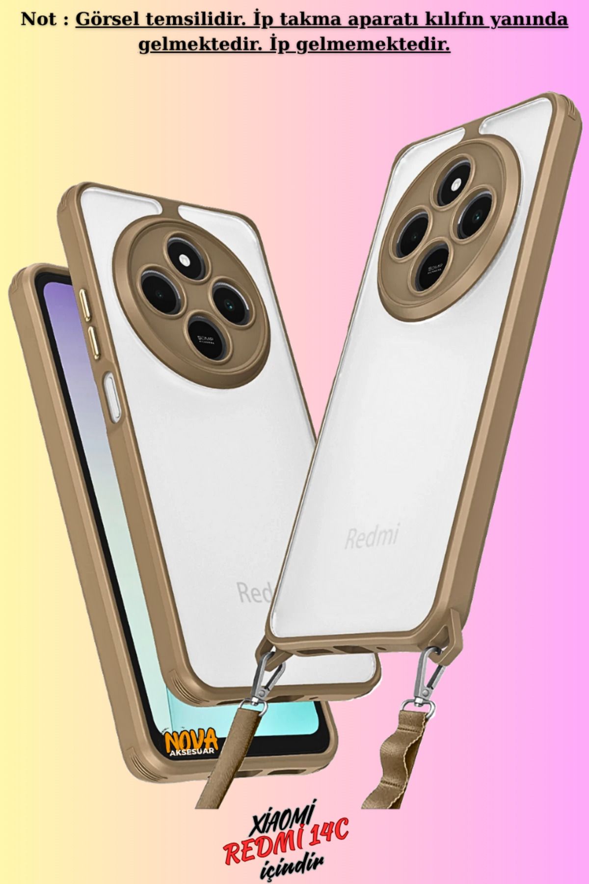 cepmoda Xiaomi REDMİ 14C - Renkli Kenar Darbe Koruyucu Penta TPU Kapak/Kılıf - ÇÖL TİTANYUM