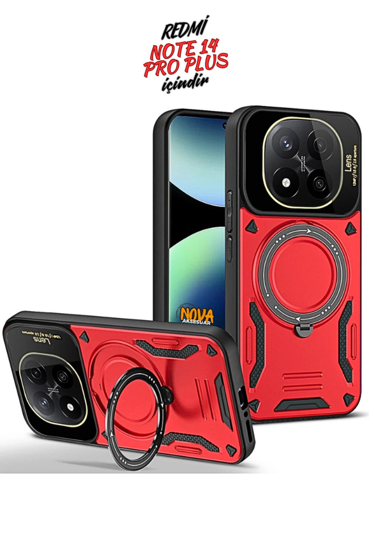 cepmoda Xiaomi Redmi NOTE 14 PRO PLUS KILIF | JoyLens Kamera Korumalı Stand Kapak/Kılıf - KIRMIZI