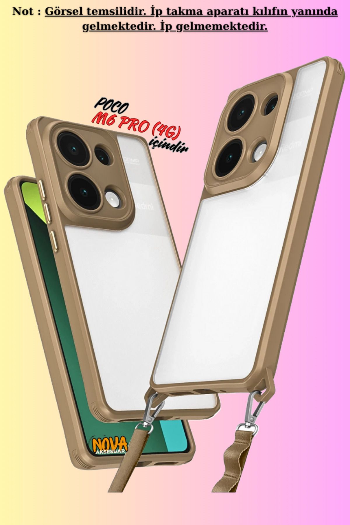 cepmoda Xiaomi POCO M6 PRO (4G) uyumlu - Renkli Kenar Darbe Koruyucu Penta TPU Kapak/Kılıf - ÇÖL TİTANYUM