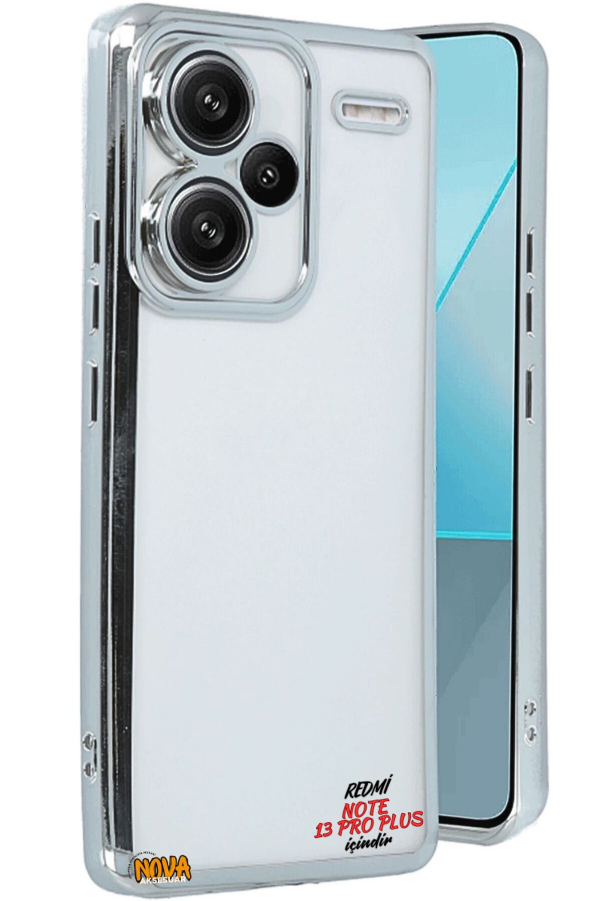 cepmoda XİAOMİ REDMİ NOTE 13 PRO PLUS - Yanları Renkli Kamera Lens Korumalı Şeffaf Kapak/Kılıf - Gümüş