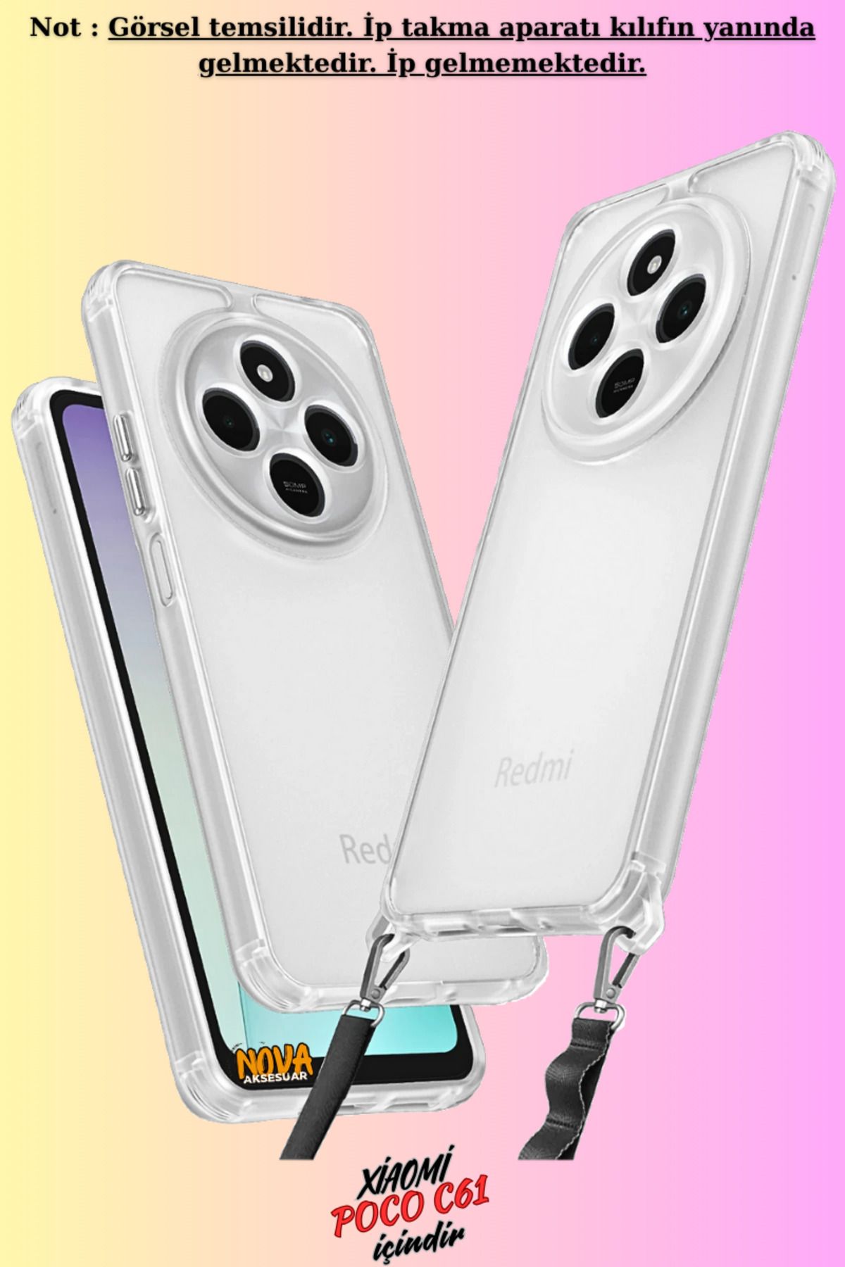 cepmoda Xiaomi POCO C61 - Renkli Kenar Darbe Koruyucu Penta TPU Kapak/Kılıf - ŞEFFAF
