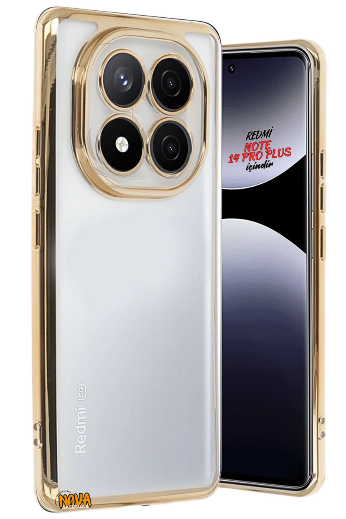 cepmoda XİAOMİ REDMİ NOTE 14 PRO PLUS - Yanları Renkli Kamera Lens Korumalı Şeffaf Kapak/Kılıf - Gold