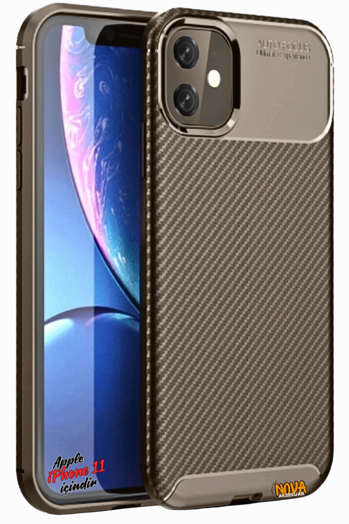 cepmoda iPhone 11 - Focus Karbon Kapak/Kılıf - Yerli Üretim Lüx Karbon Görünüm - KAHVERENGİ