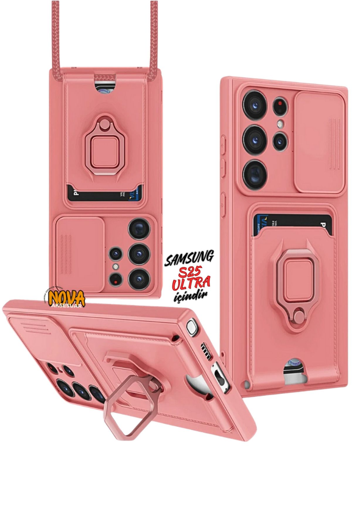 cepmoda SAMSUNG GALAXY S25 ULTRA Boyun Askılı Kılıf | Ring Stand ipli Kamera Sürgülü Kapak - SOMON