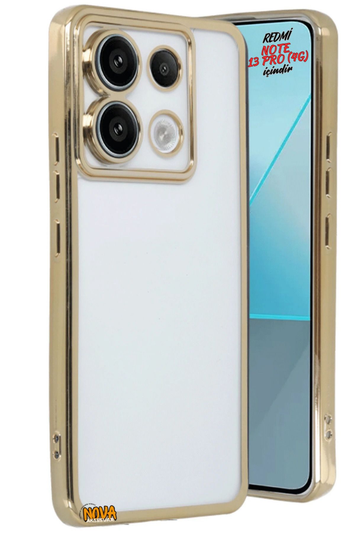 cepmoda XİAOMİ REDMİ NOTE 13 PRO (4G) - Yanları Renkli Kamera Lens Korumalı Şeffaf Kapak/Kılıf - Gold