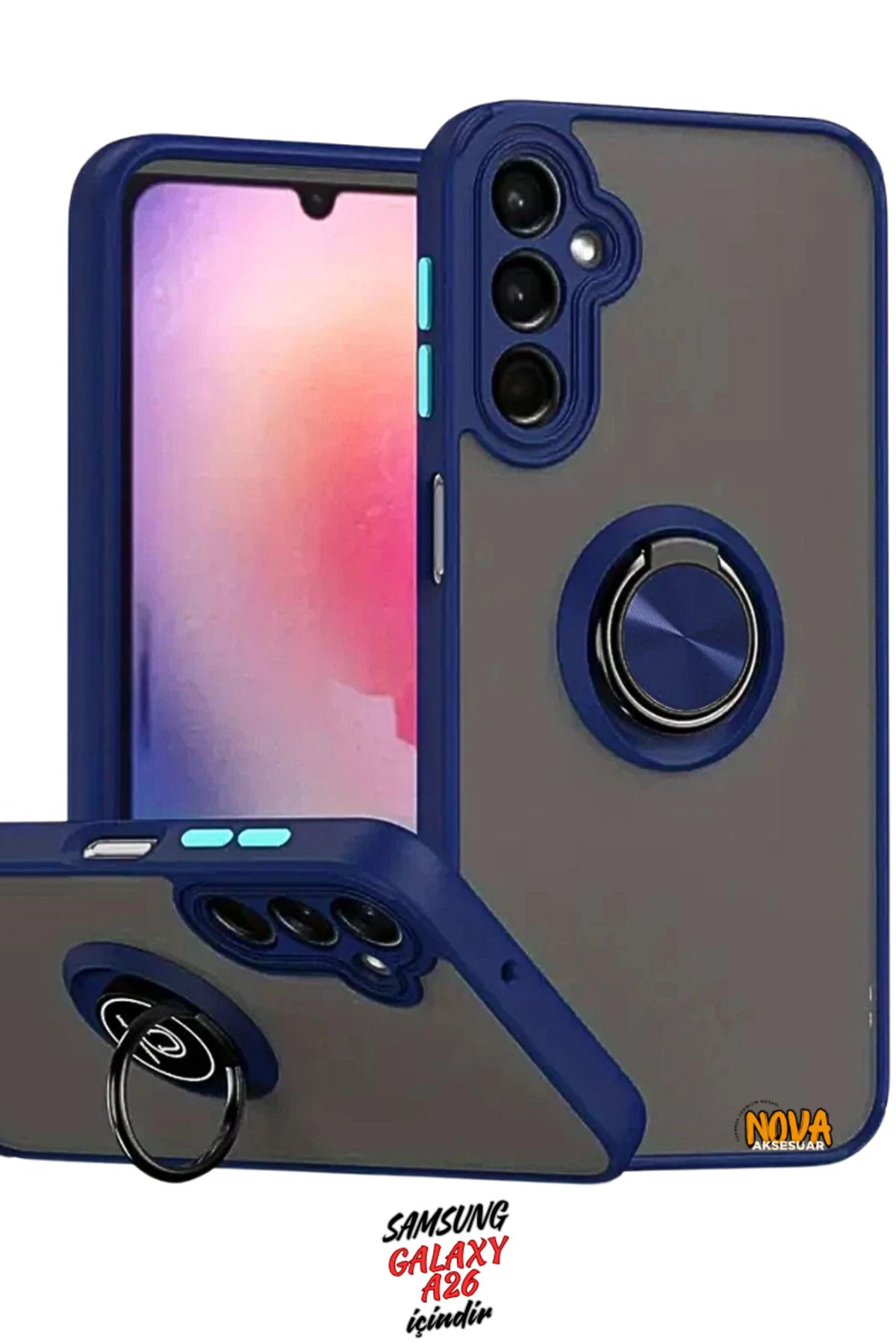 cepmoda SAMSUNG GALAXY A26 - Yüzüklü Standlı Mat Soft Kapak/Kılıf - LACİVERT