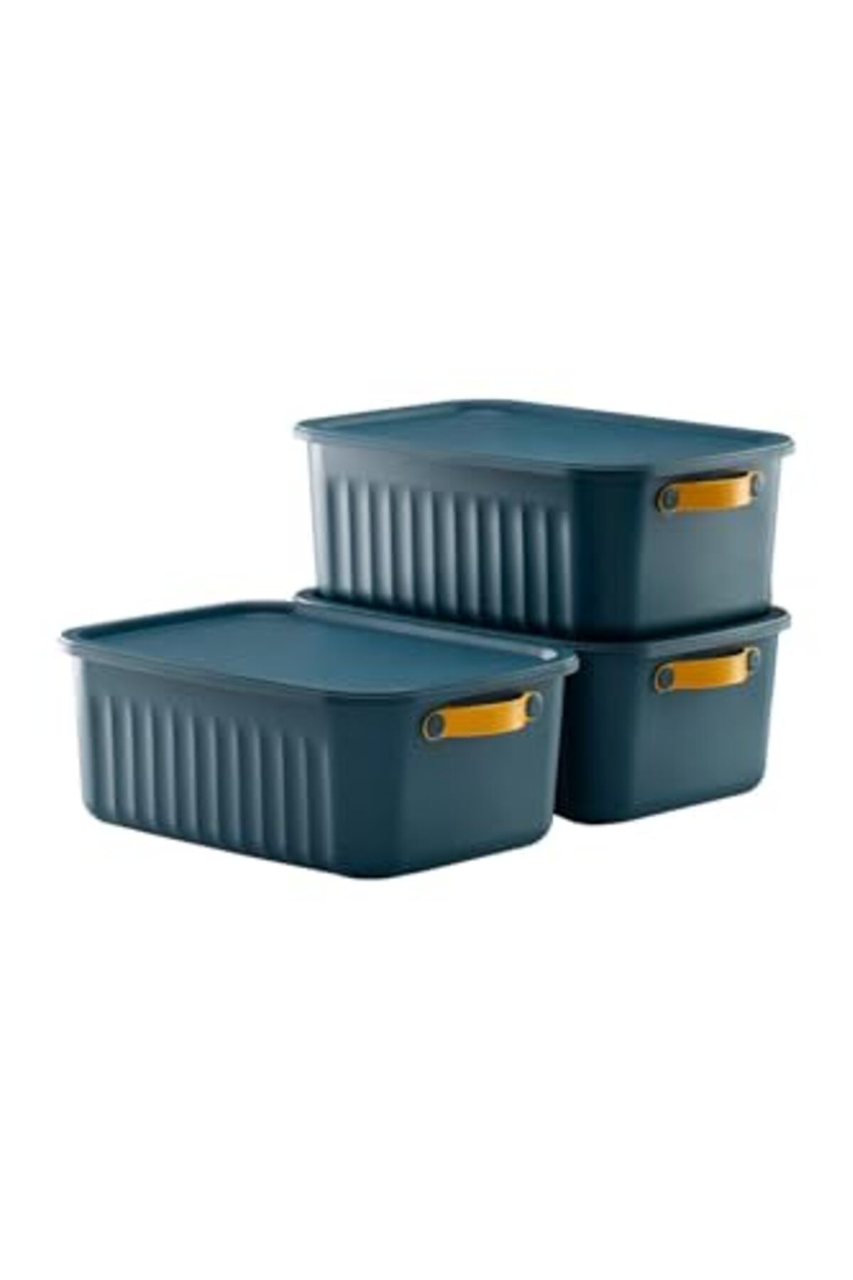 ShopZum 3 Adet Düzenleyici Kapaklı Kutu, Dekoratif Saklama Kutusu, Organizer (Mavi, 10 Litre)