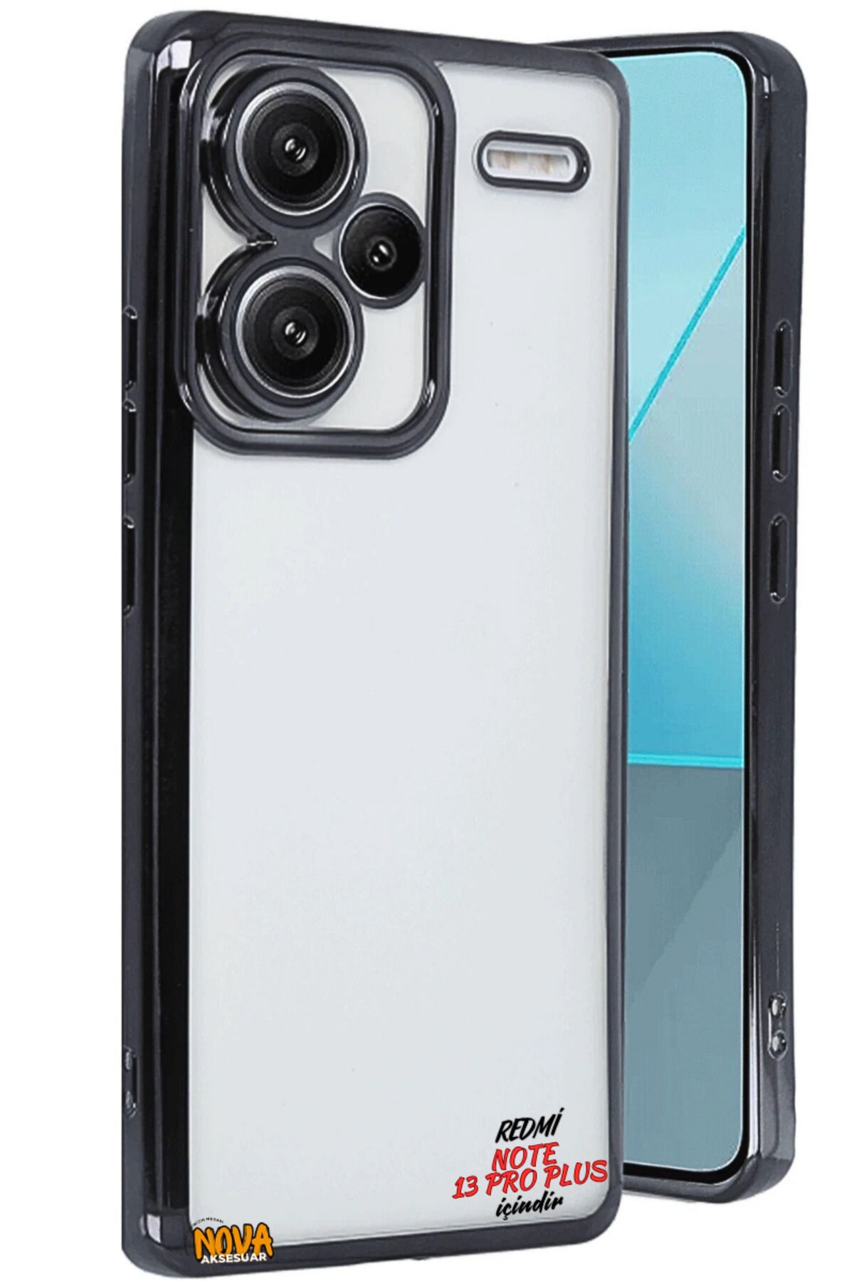cepmoda XİAOMİ REDMİ NOTE 13 PRO PLUS - Yanları Renkli Kamera Lens Korumalı Şeffaf Kapak/Kılıf - Siyah