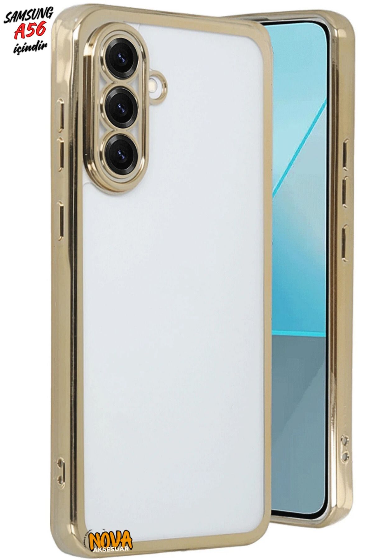 cepmoda SAMSUNG GALAXY A56 - Yanları Renkli Kamera Lens Korumalı Şeffaf Kapak/Kılıf - Gold