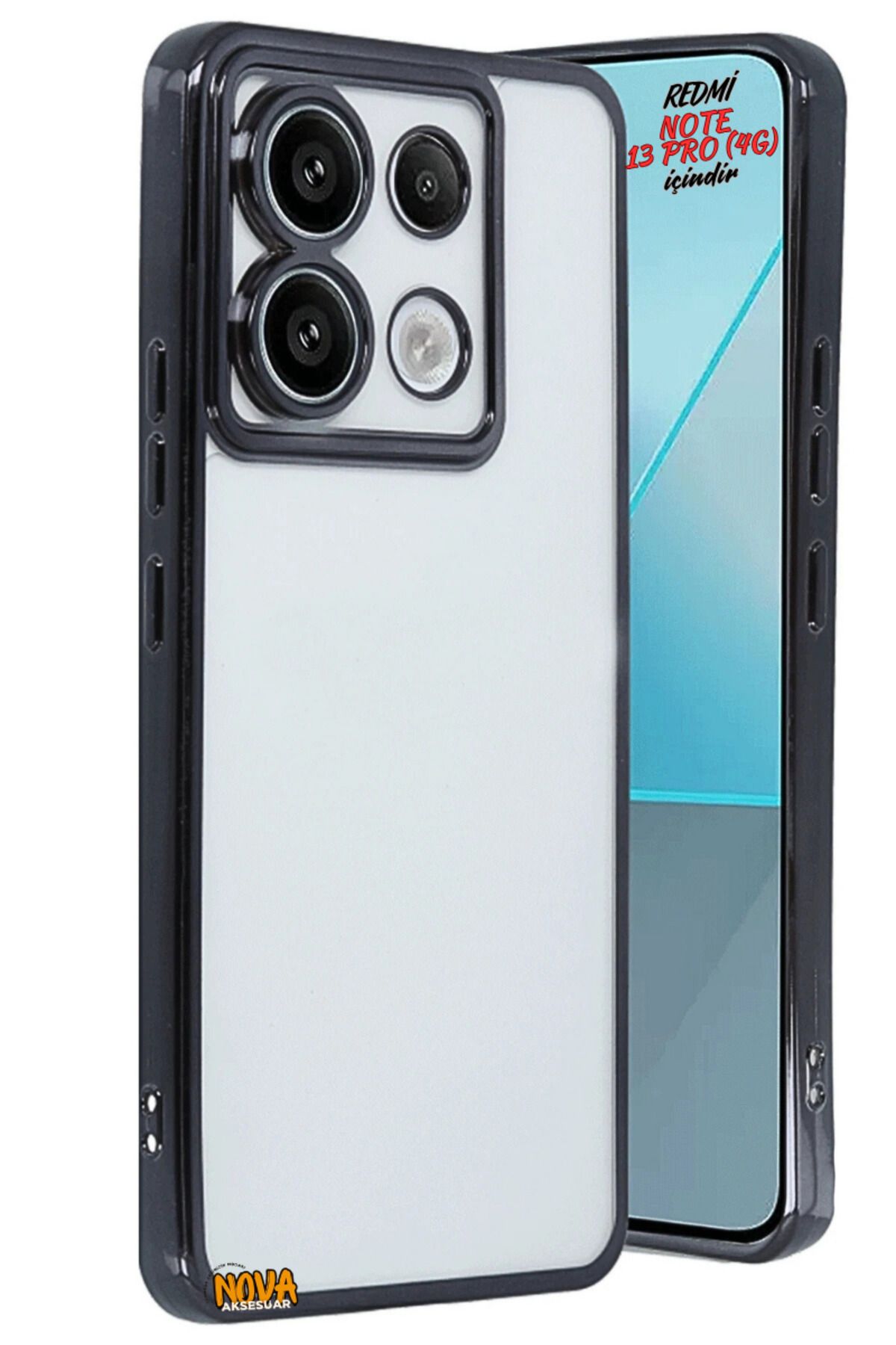 cepmoda XİAOMİ REDMİ NOTE 13 PRO (4G) - Yanları Renkli Kamera Lens Korumalı Şeffaf Kapak/Kılıf - Siyah