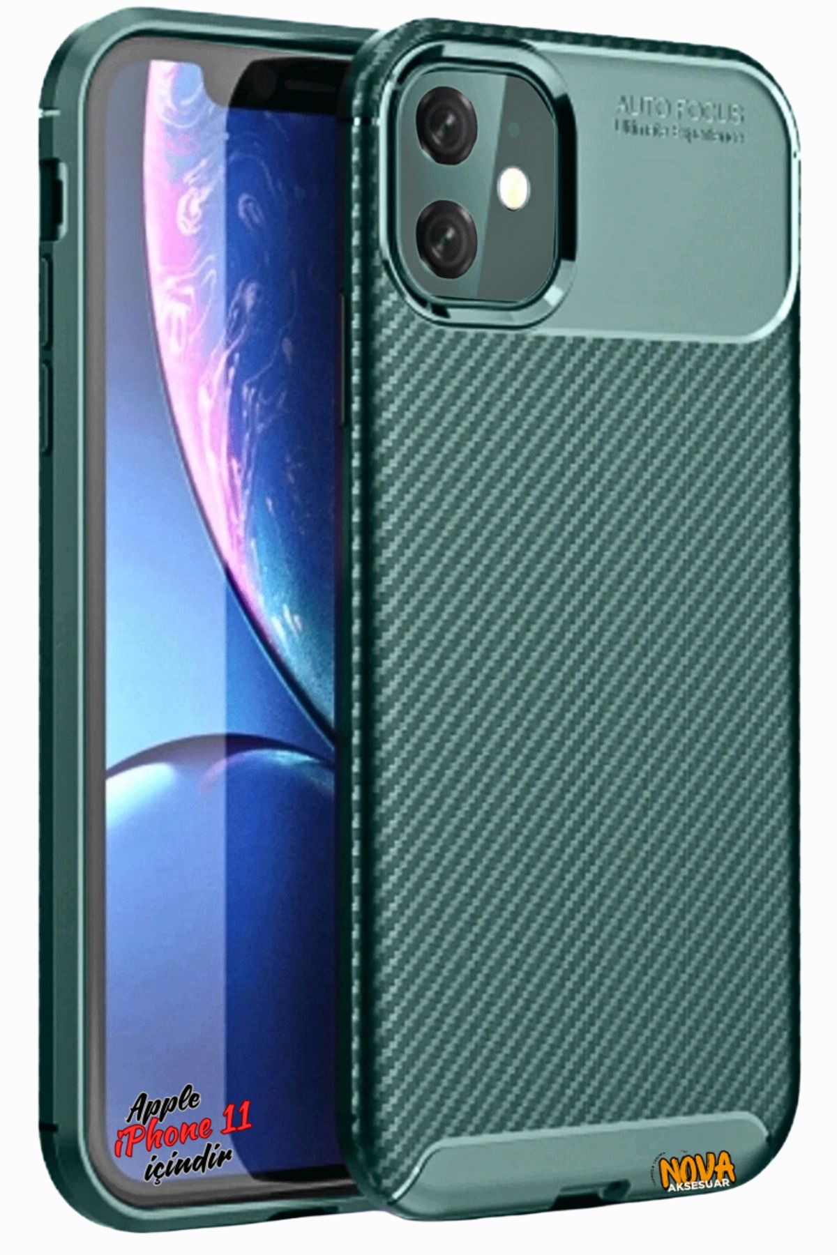 cepmoda iPhone 11 - Focus Karbon Kapak/Kılıf - Yerli Üretim Lüx Karbon Görünüm - KOYU YEŞİL