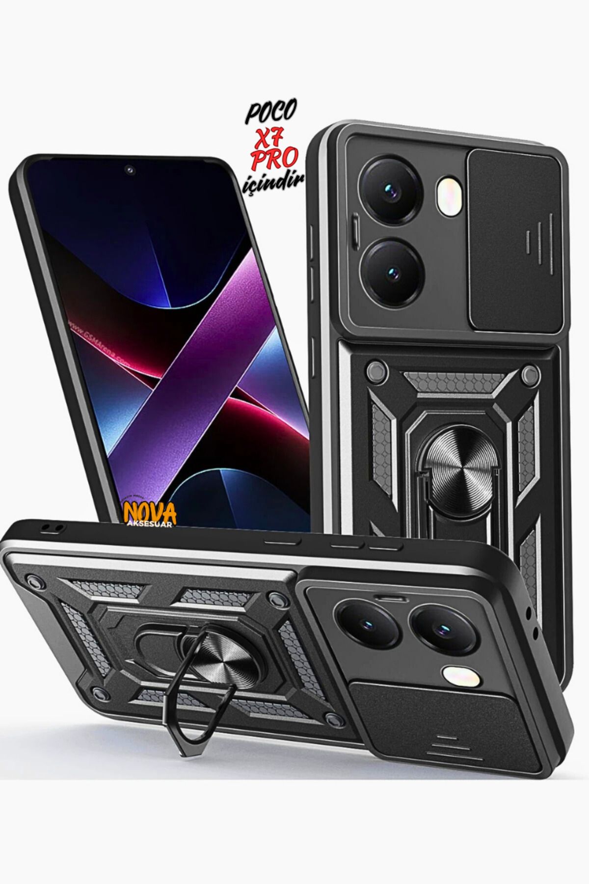 cepmoda XİAOMİ POCO X7 PRO - Panzer/Tank Kılıf-Kapak Kamera Sürgülü Standlı Yüzüklü - SİYAH