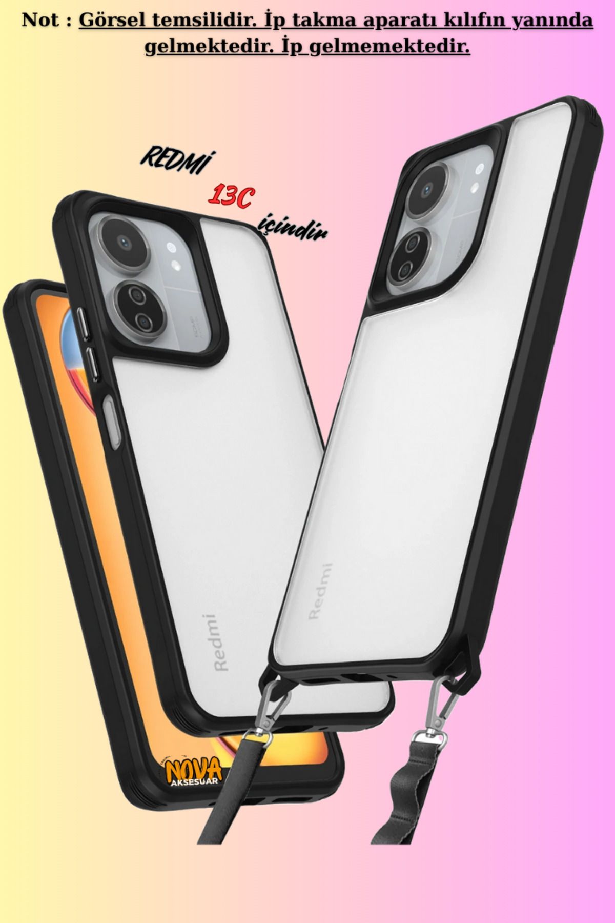 cepmoda Xiaomi REDMİ 13C / POCO C65 - Renkli Kenar Darbe Koruyucu Penta TPU Kapak/Kılıf - SİYAH