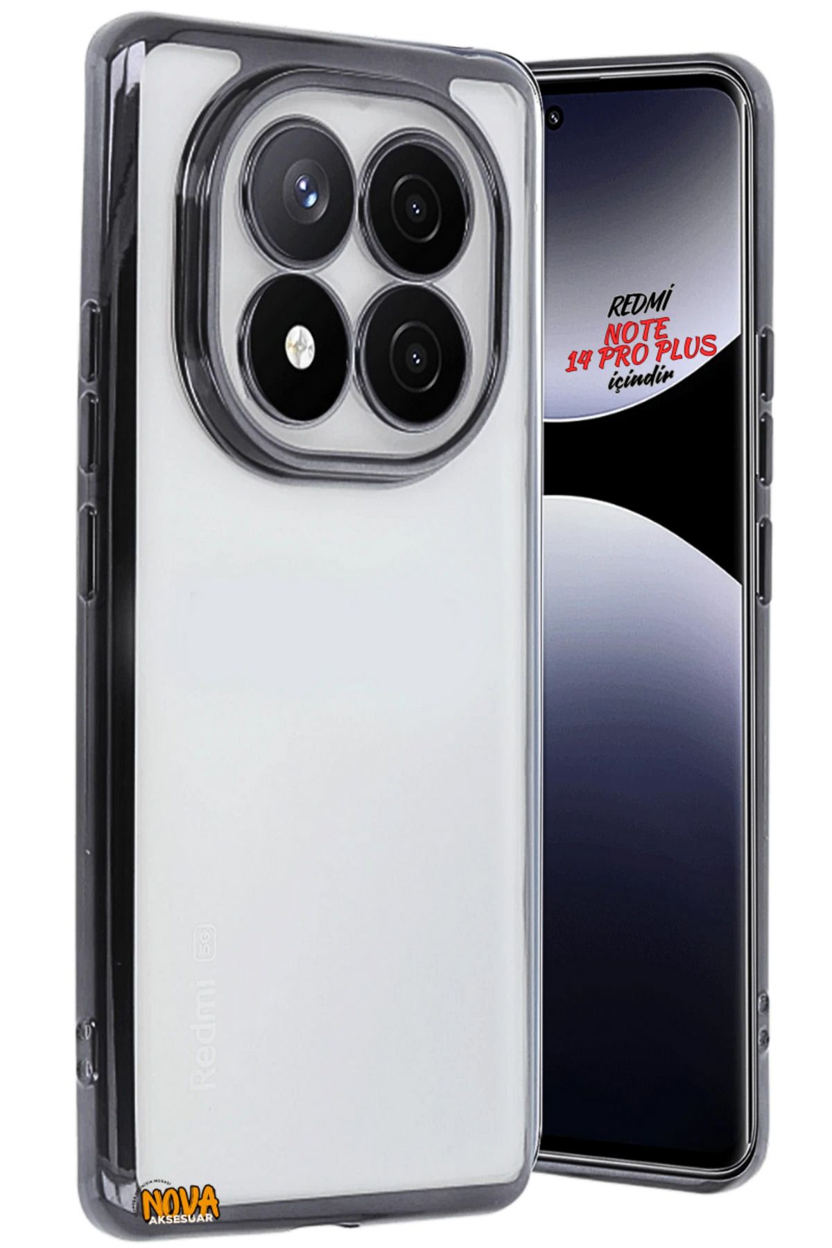 cepmoda XİAOMİ REDMİ NOTE 14 PRO PLUS - Yanları Renkli Kamera Lens Korumalı Şeffaf Kapak/Kılıf - Siyah