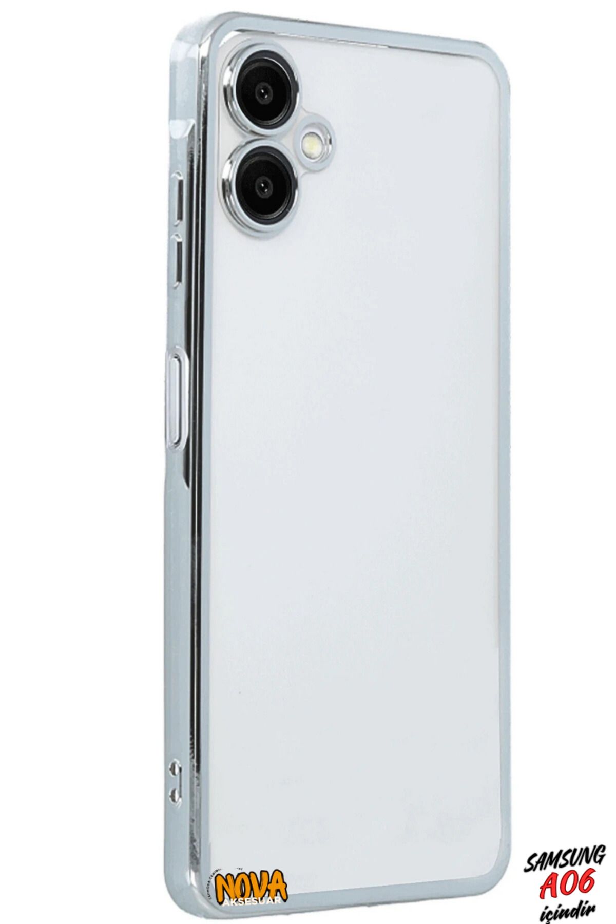 cepmoda SAMSUNG GALAXY A06 - Yanları Renkli Kamera Lens Korumalı Şeffaf Kapak/Kılıf - Gümüş