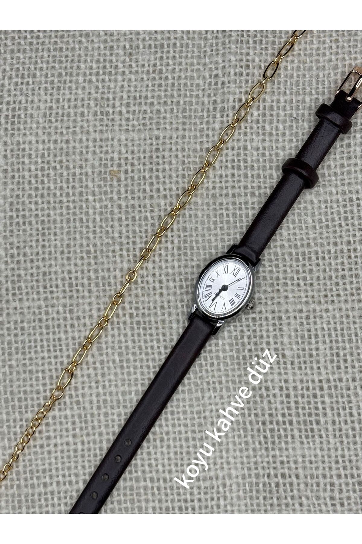 Brality Minimal Kadın Kol Saat Vintage Model GÜMÜŞ Renk Kasa i KOYU KAHVE RENK Kordon (BİLEKLİKLİ) 0109