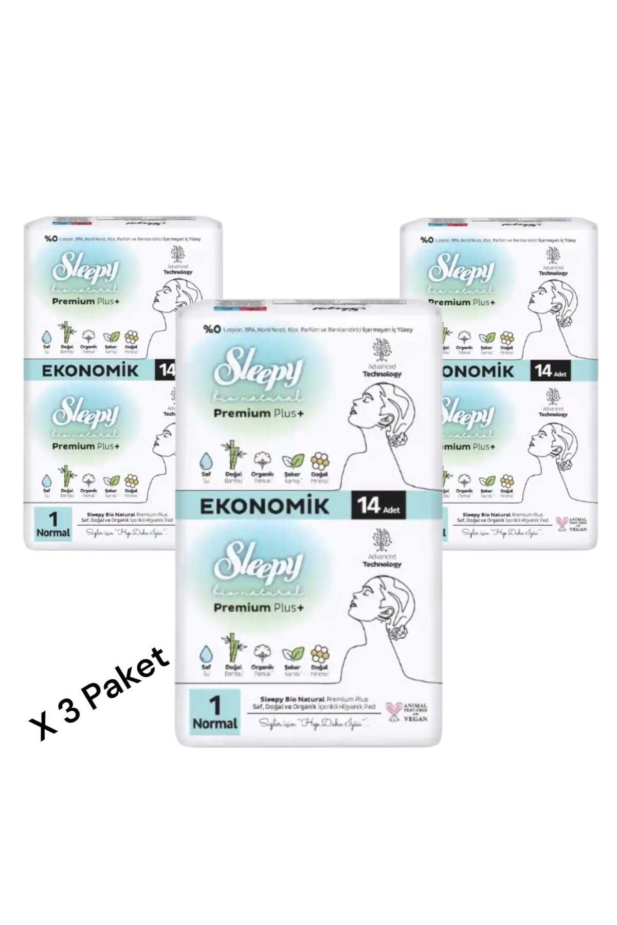 Sleepy BİO NATURAL PREMİUM PLUS+ 1 NORMAL 14 ADET ( 3 PAKET)