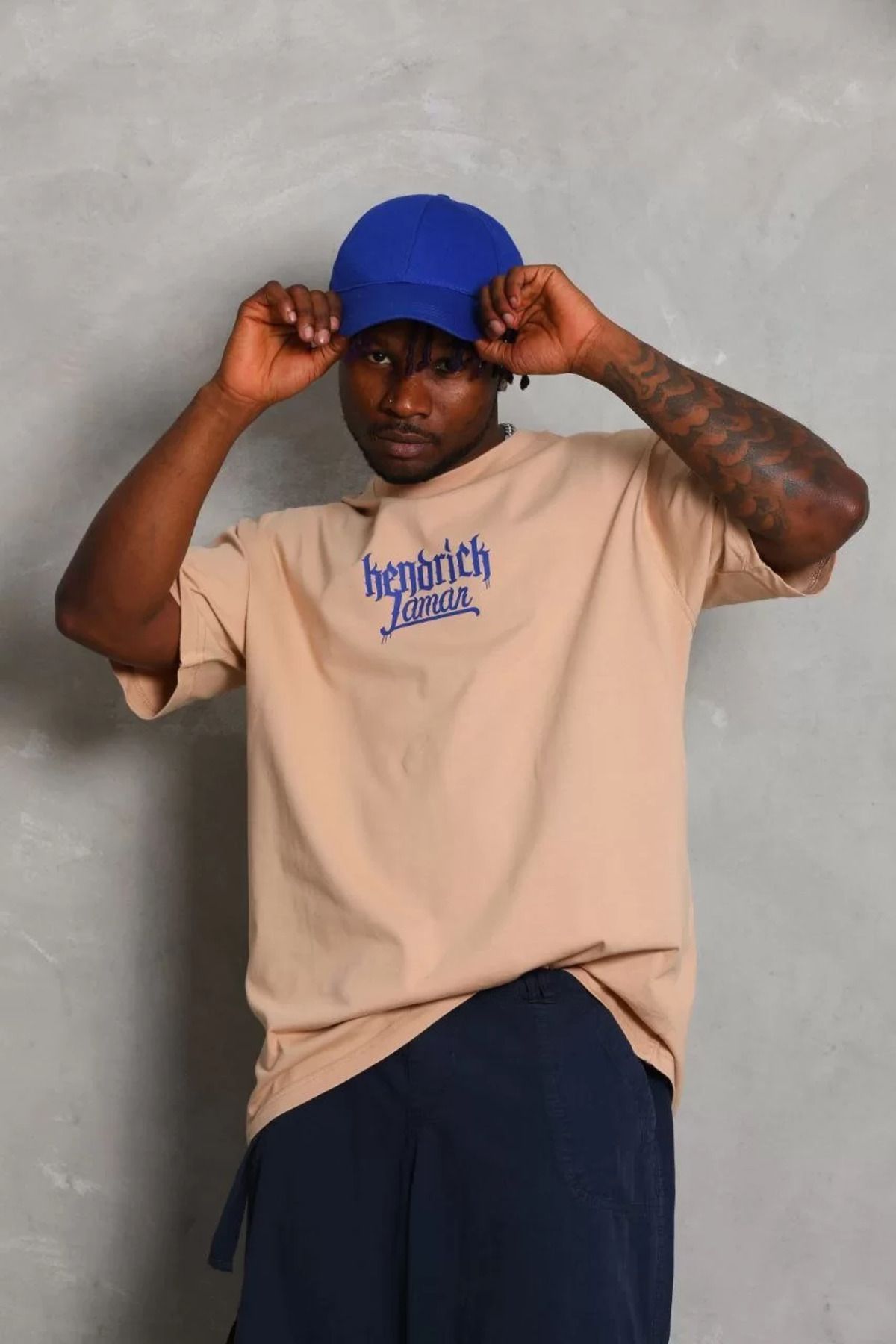 FantaziAtölyesi Unisex Oversize Baskılı Bisiklet Yaka T-Shirt - Bej