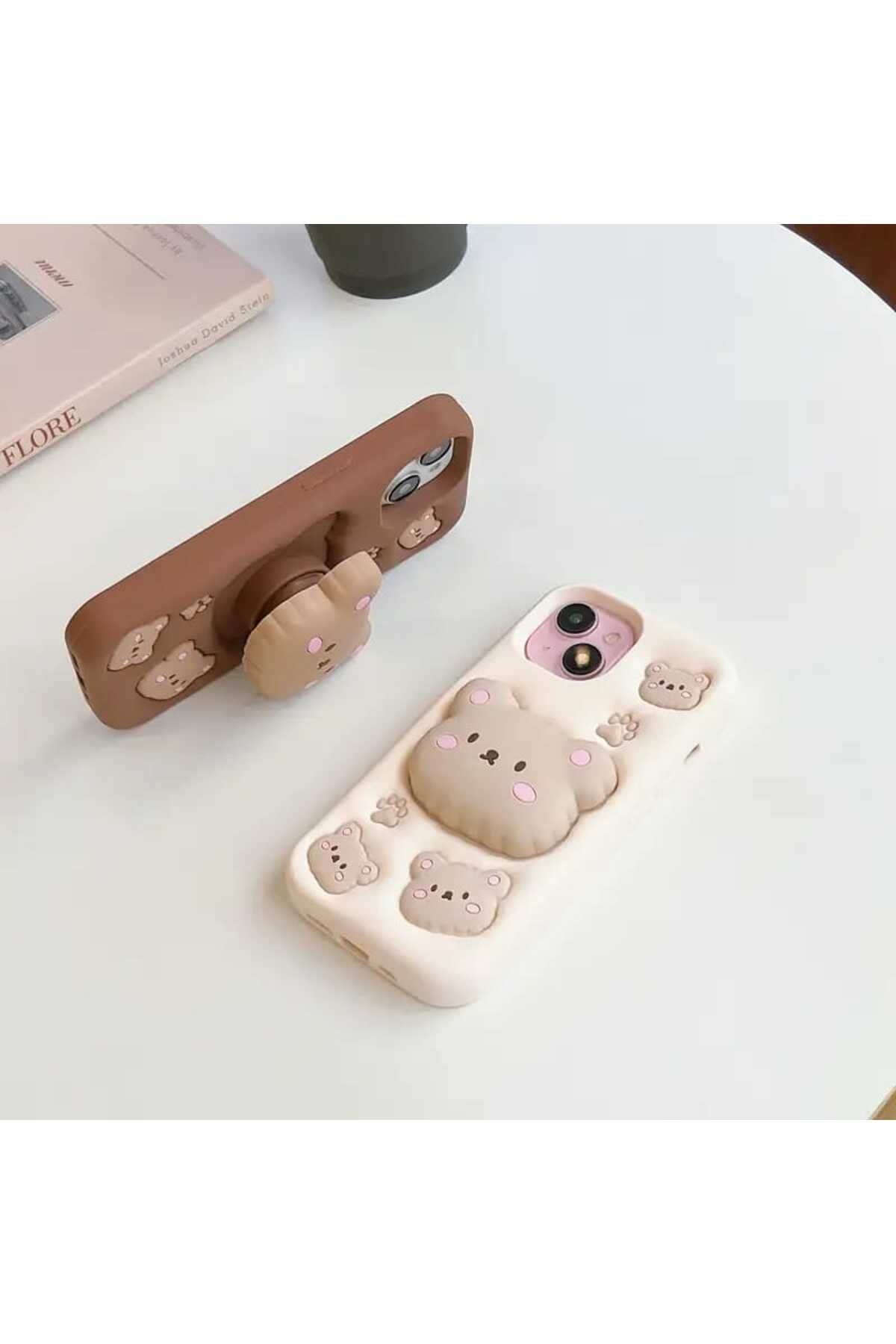 shop 14 ProMax Uyumlu Standlı Sevimli Ayıcık Figürlü Yumuşak Slikon&KapakKılıf