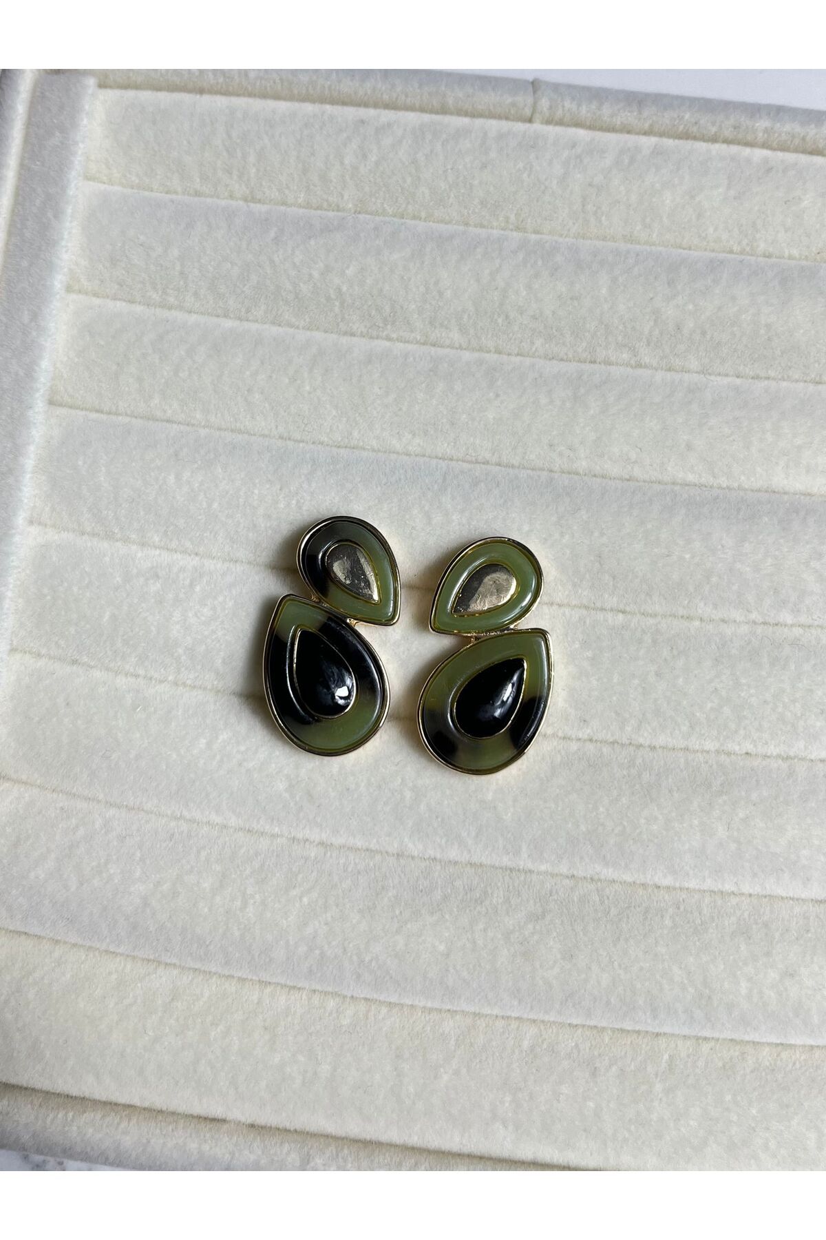 Orvix Accessories ÇELİK SALLANTILI HAKİ DAMLA KÜPE YAZLIK KÜPE ABİYE KÜPE VİNTAGE KÜPE