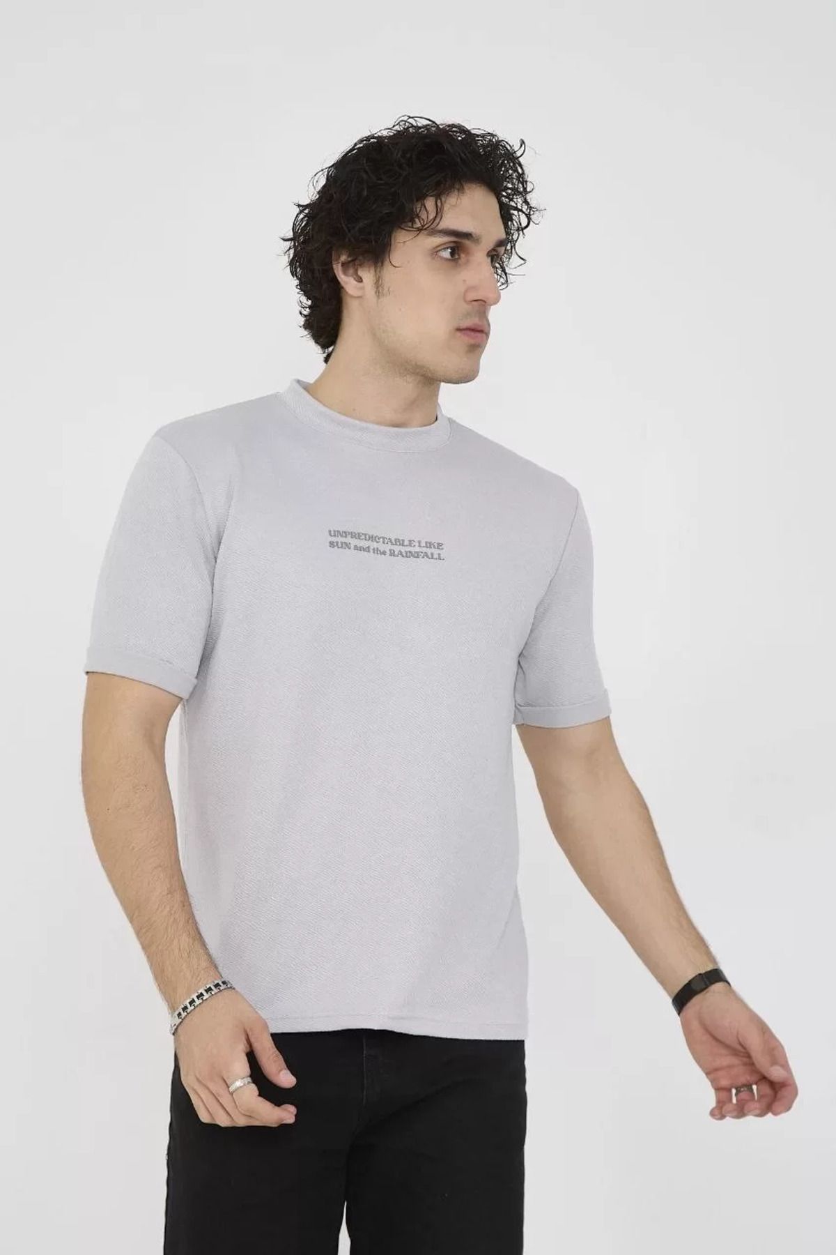 FantaziAtölyesi Unisex Bisiklet Yaka Slim fit T-Shirt- Boyalı Gri